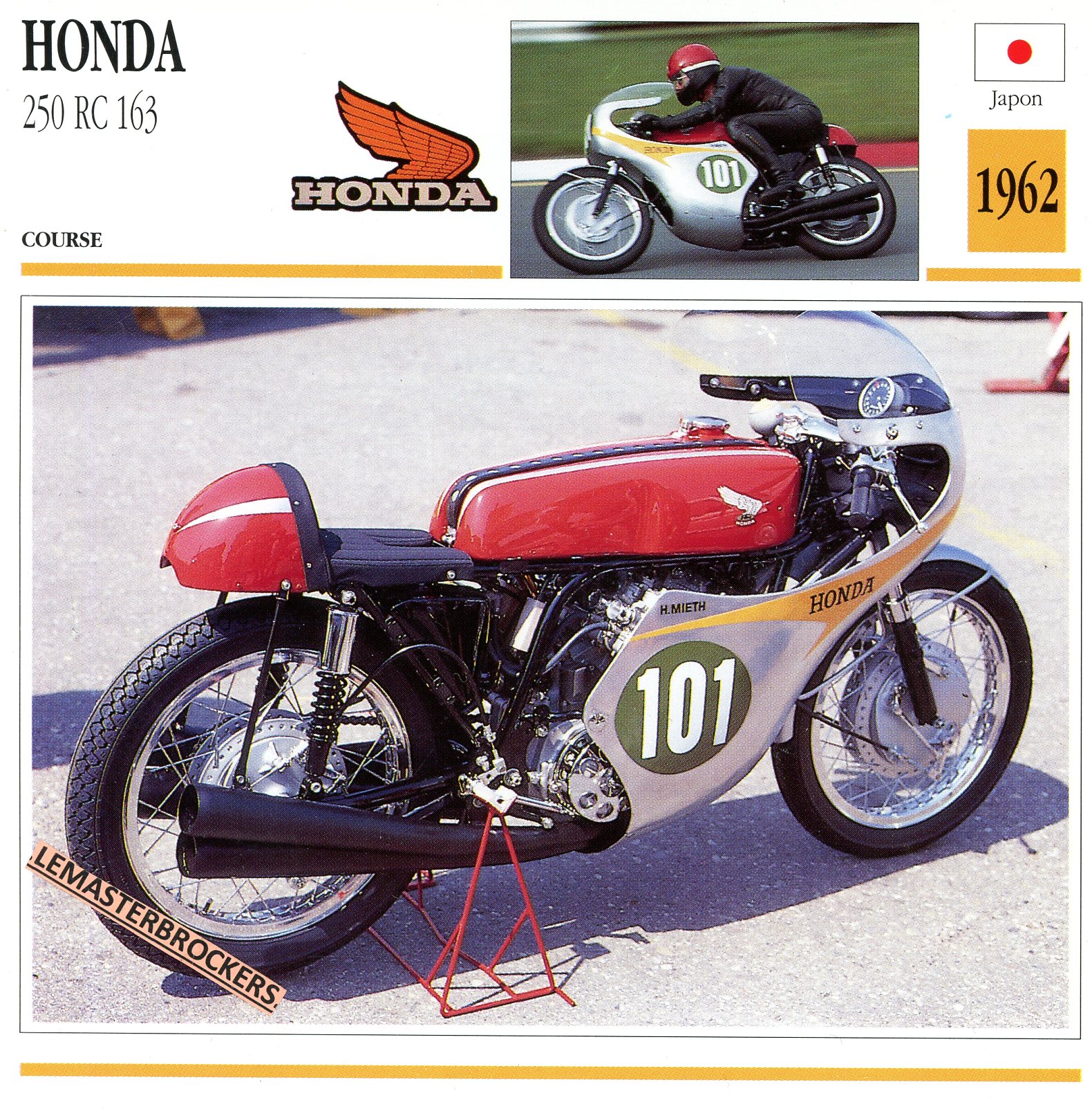 FICHE-MOTO-HONDA-250-CR163-1962-LEMASTERBROCKERS-CARS-MOTORCYCLE