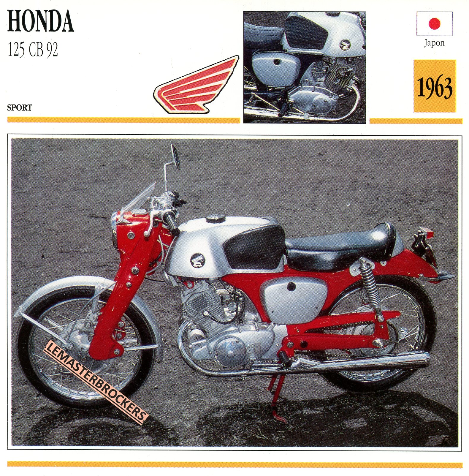FICHE-MOTO-HONDA-125-CB-92-CB92-1963-LEMASTERBROCKERS-CARS-MOTORCYCLE