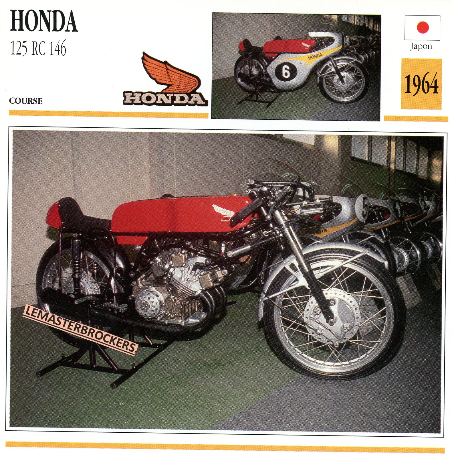 FICHE-MOTO-HONDA-125-RC146-1964-LEMASTERBROCKERS-CARS-MOTORCYCLE