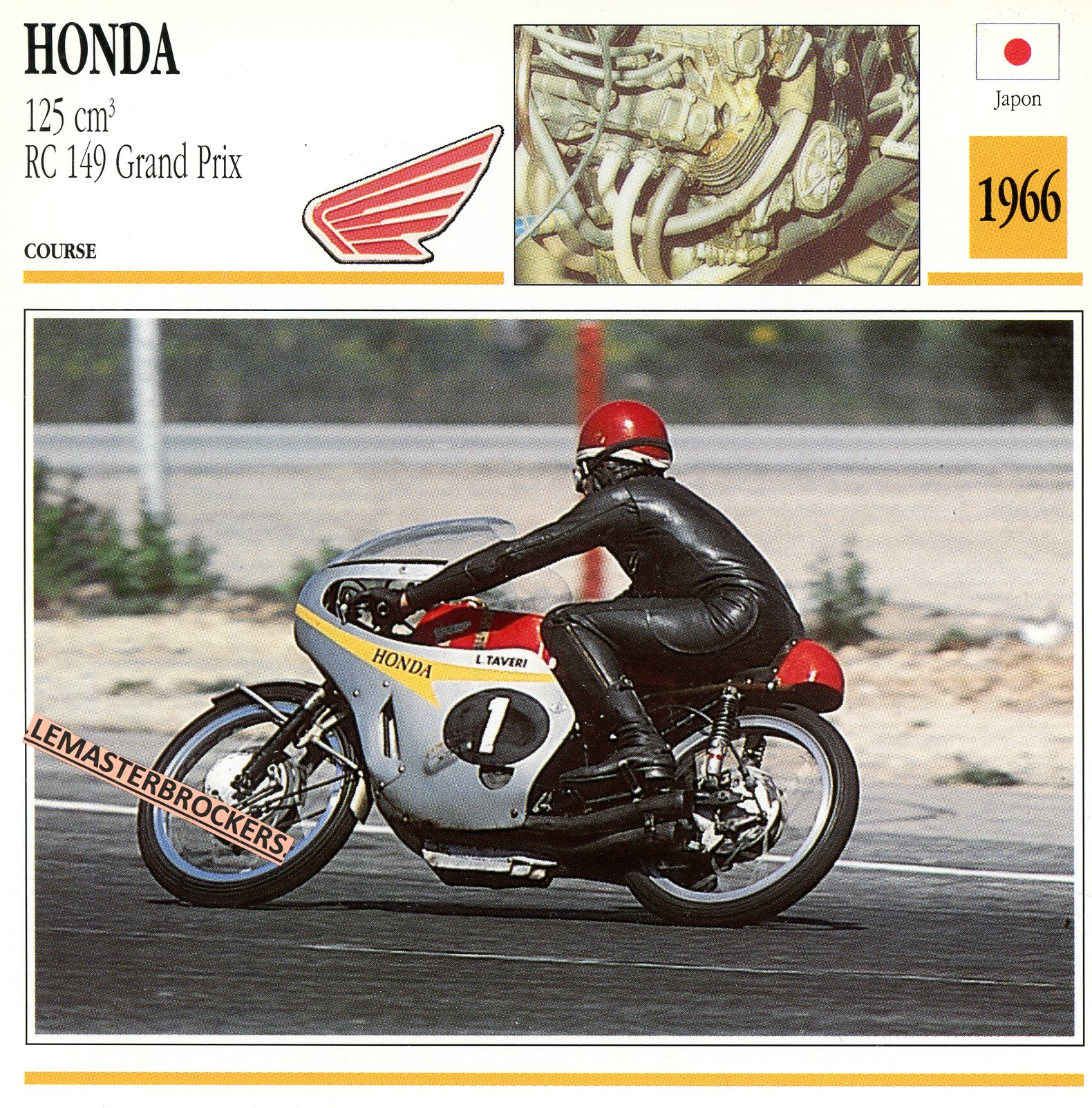 FICHE-MOTO-HONDA-125-RC-RC149-1966-LEMASTERBROCKERS-CARS-MOTORCYCLE