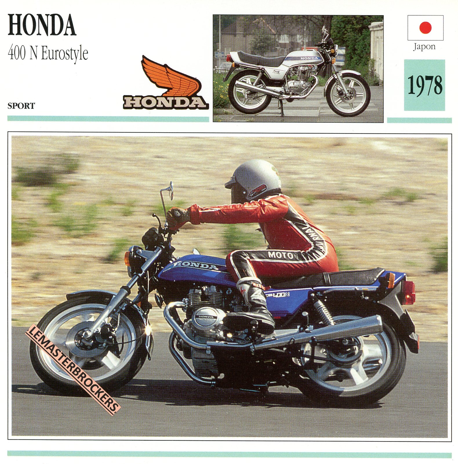 FICHE-MOTO-HONDA-400-EUROSTYLE-400N-1978-LEMASTERBROCKERS-CARS-MOTORCYCLE