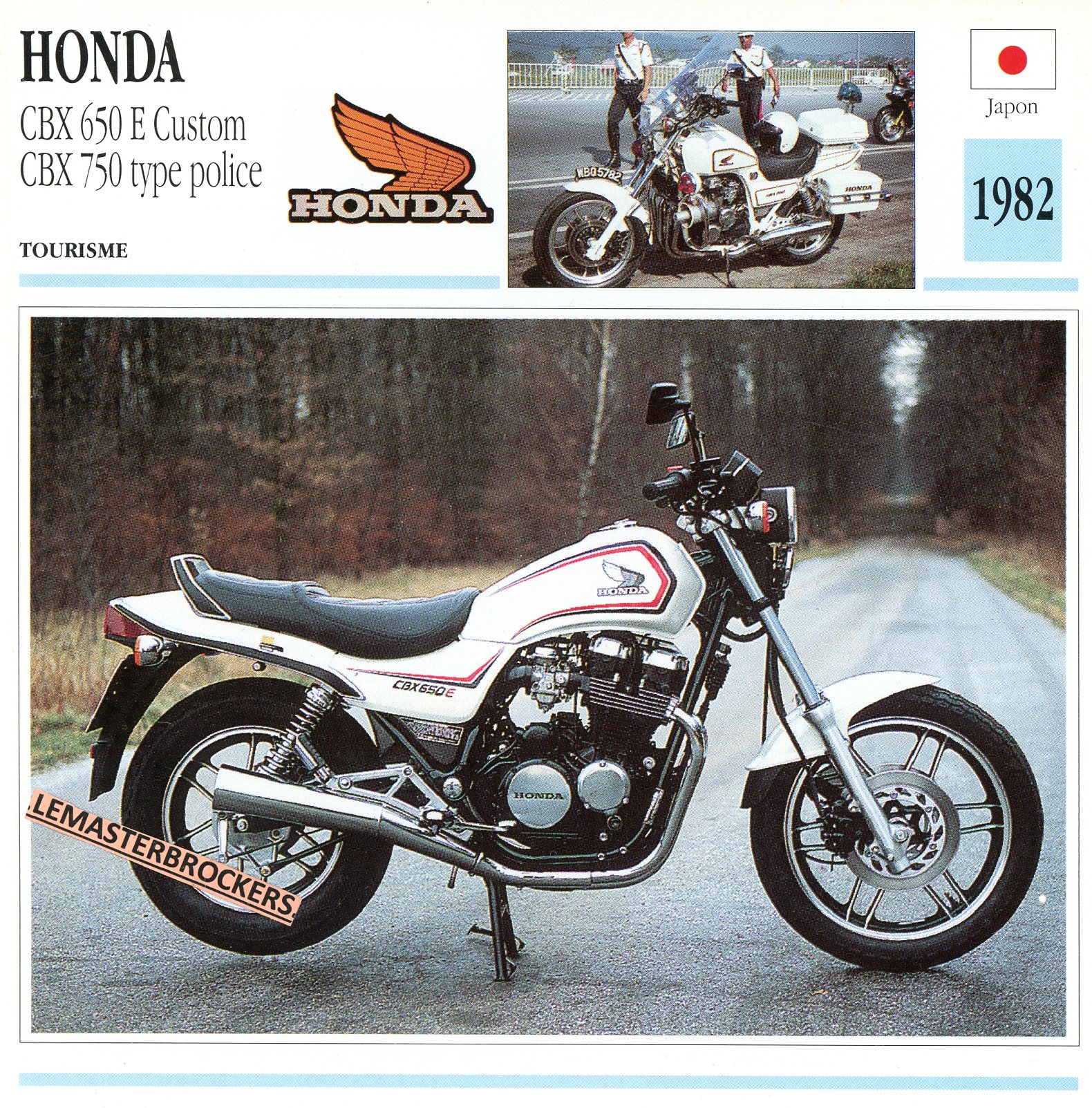 FICHE-MOTO-HONDA-CBX-CBX750-POLICE-CB650-1982-LEMASTERBROCKERS-CARS-MOTORCYCLE