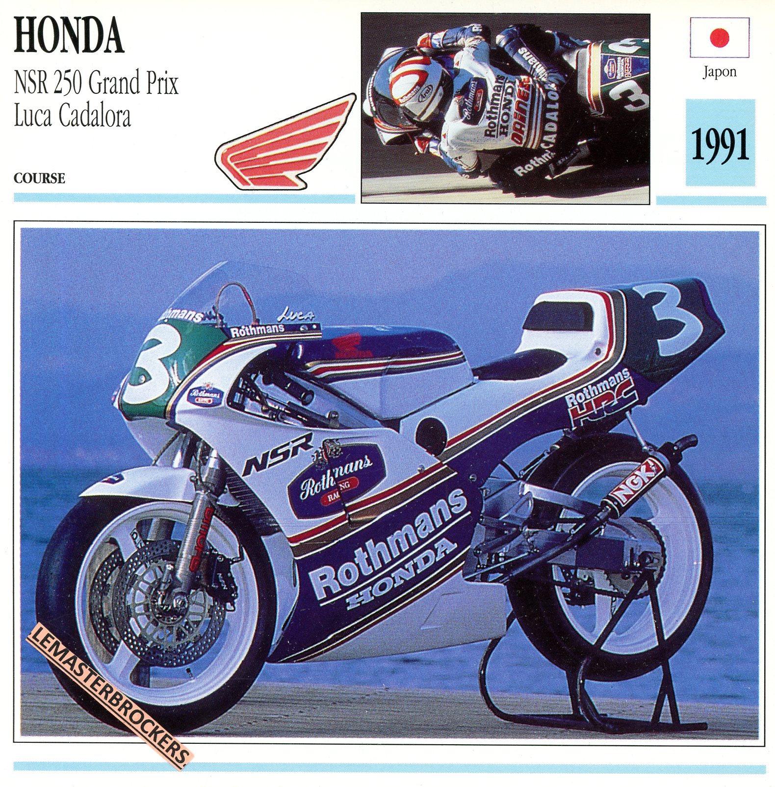 HONDA NSR 250 GRAND PRIX LUCA CADALORA 1991 - FICHE MOTO NSR250