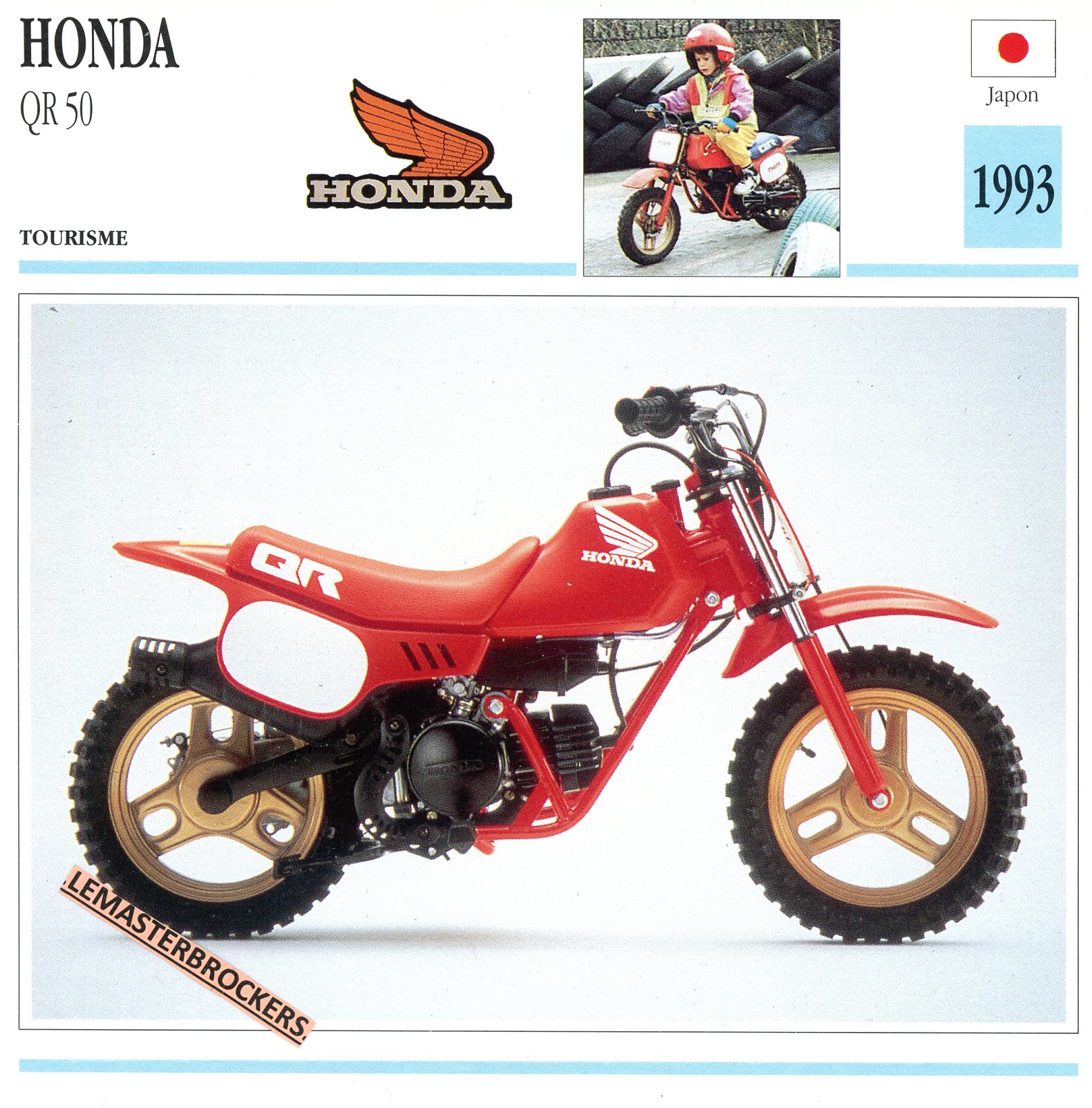 HONDA QR 50 1993 - FICHE MOTO CROSS ENFANT QR50
