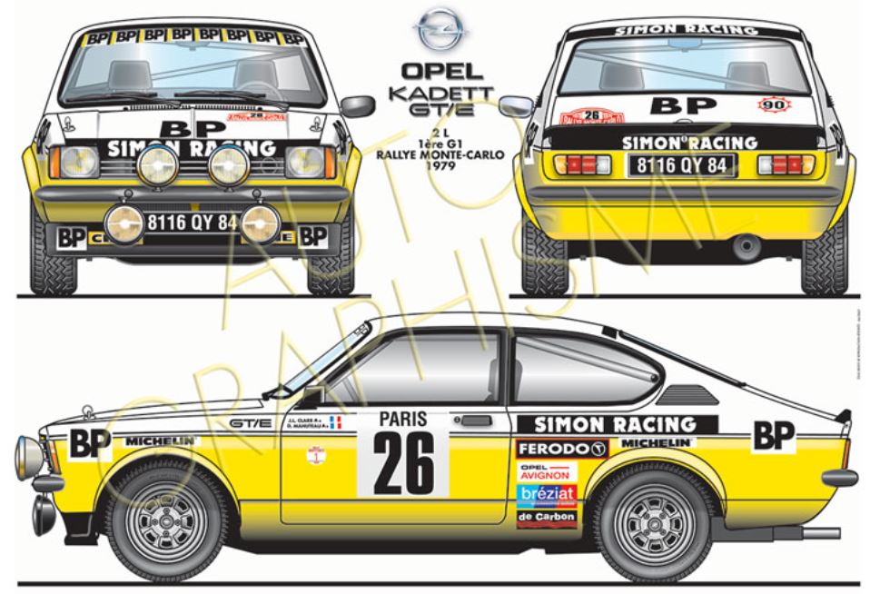 POSTER OPEL KADETT GT/E 2.0L RALLYE MONTE CARLO 1979 - ART DÉCO IMPRESSION  - LEMASTERBROCKERS