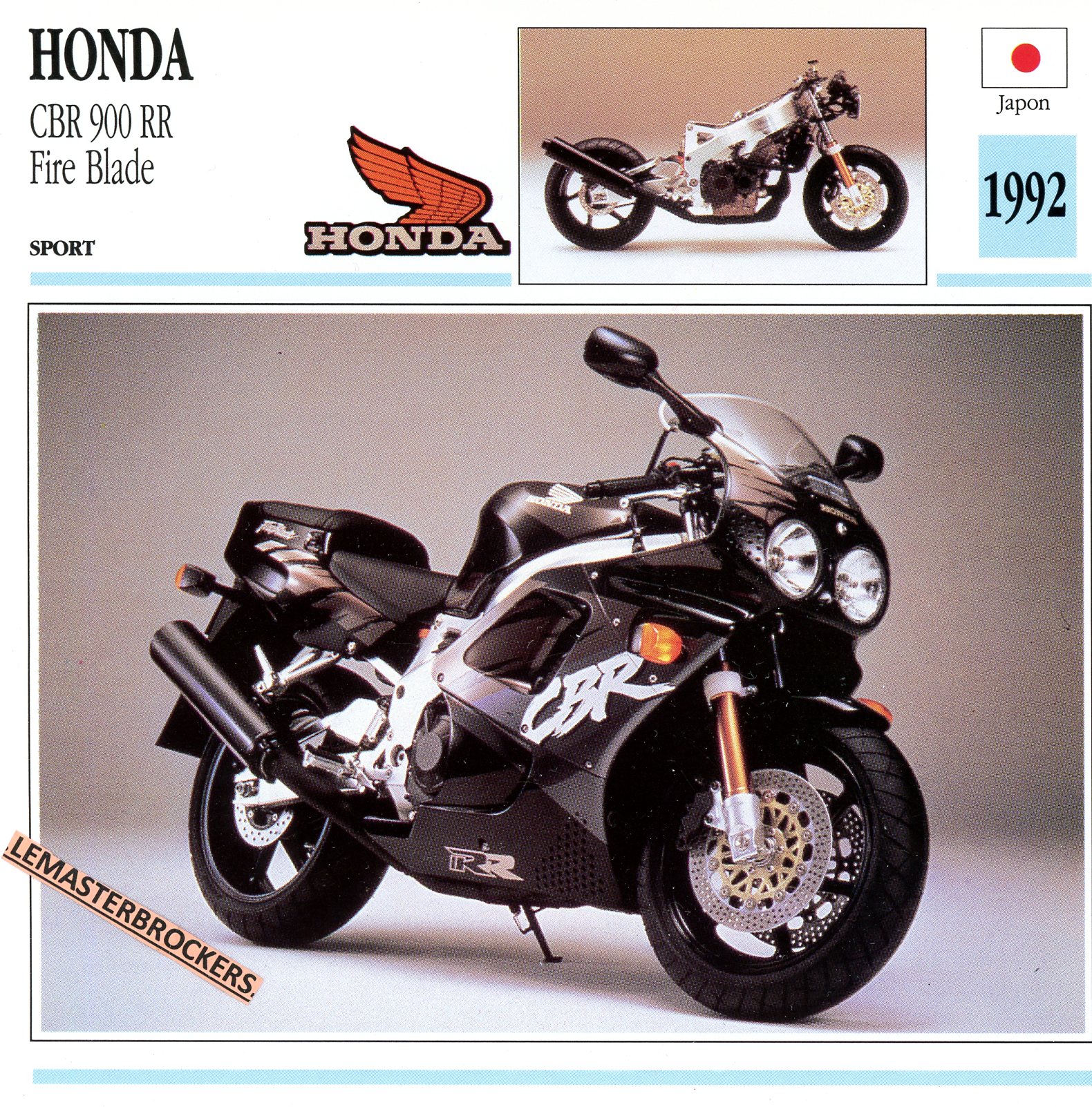 FICHE-MOTO-HONDA-CBR-CBR900RR-FIRE-BLADE-LEMASTERBROCKERS-CARS-MOTORCYCLE-1992