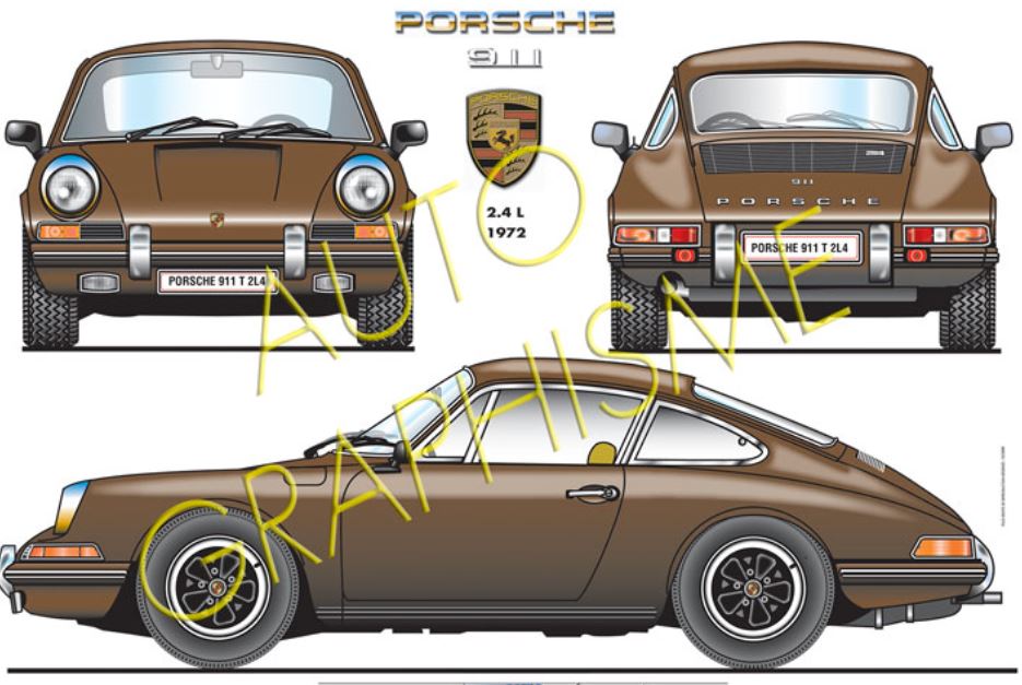 POSTER PORSCHE 911 2L4 1972 - ART DÉCO IMPRESSION  - LEMASTERBROCKERS