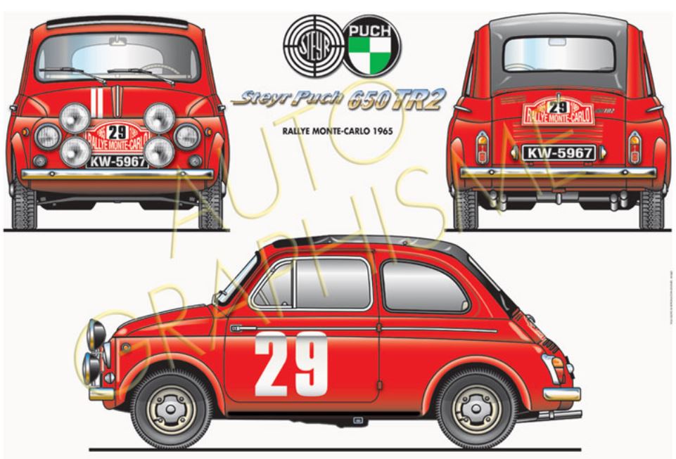 POSTER LE STEYR PUCH 650 TR2 RALLY MONTE-CARLO 1965 - ART DÉCO IMPRESSION  - LEMASTERBROCKERS