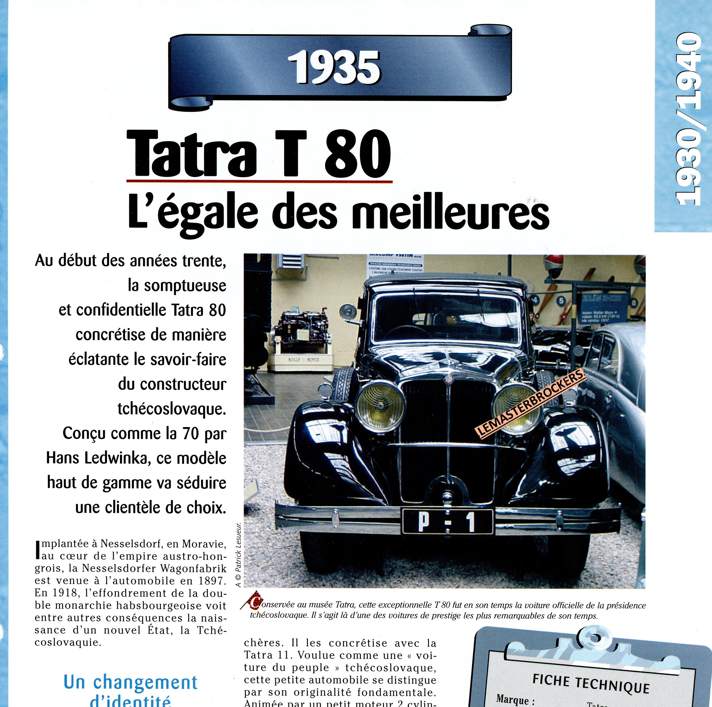 FICHE TECHNIQUE TATRA T80 1935 - FICHE AUTO