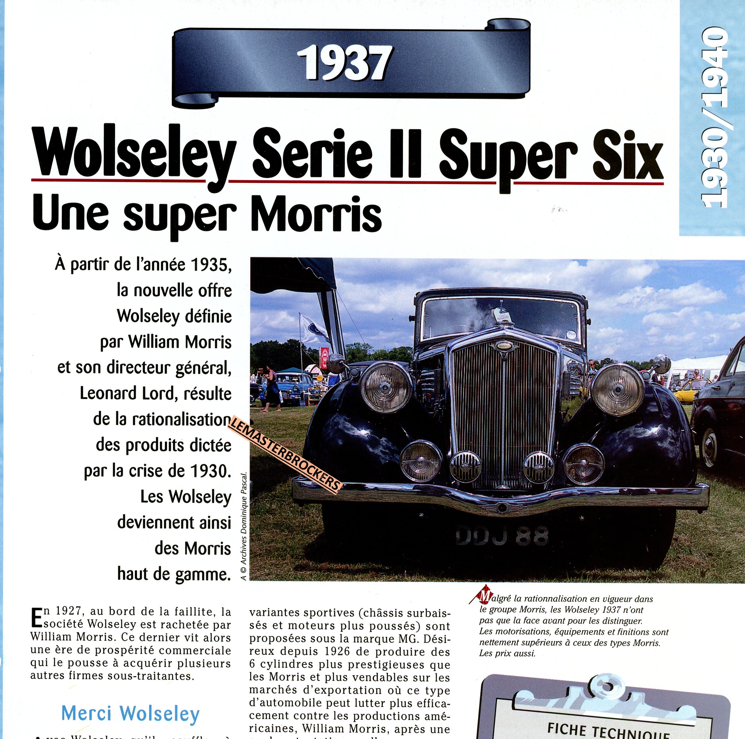 FICHE TECHNIQUE WOLSELEY SERIE II SUPER SIX 1937 - FICHE AUTO