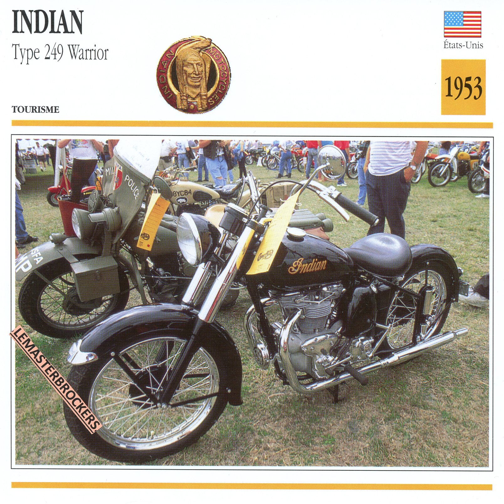 FICHE-MOTO-INDIAN-249-WARRIOR-1953-LEMASTERBROCKERS-CARD-MOTORCYCLE