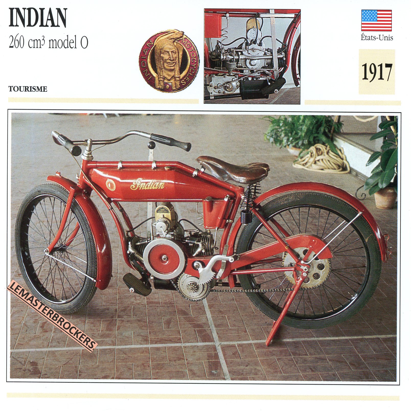 FICHE-MOTO-INDIAN-260-MODEL-0-1917-LEMASTERBROCKERS-CARD-MOTORCYCLE
