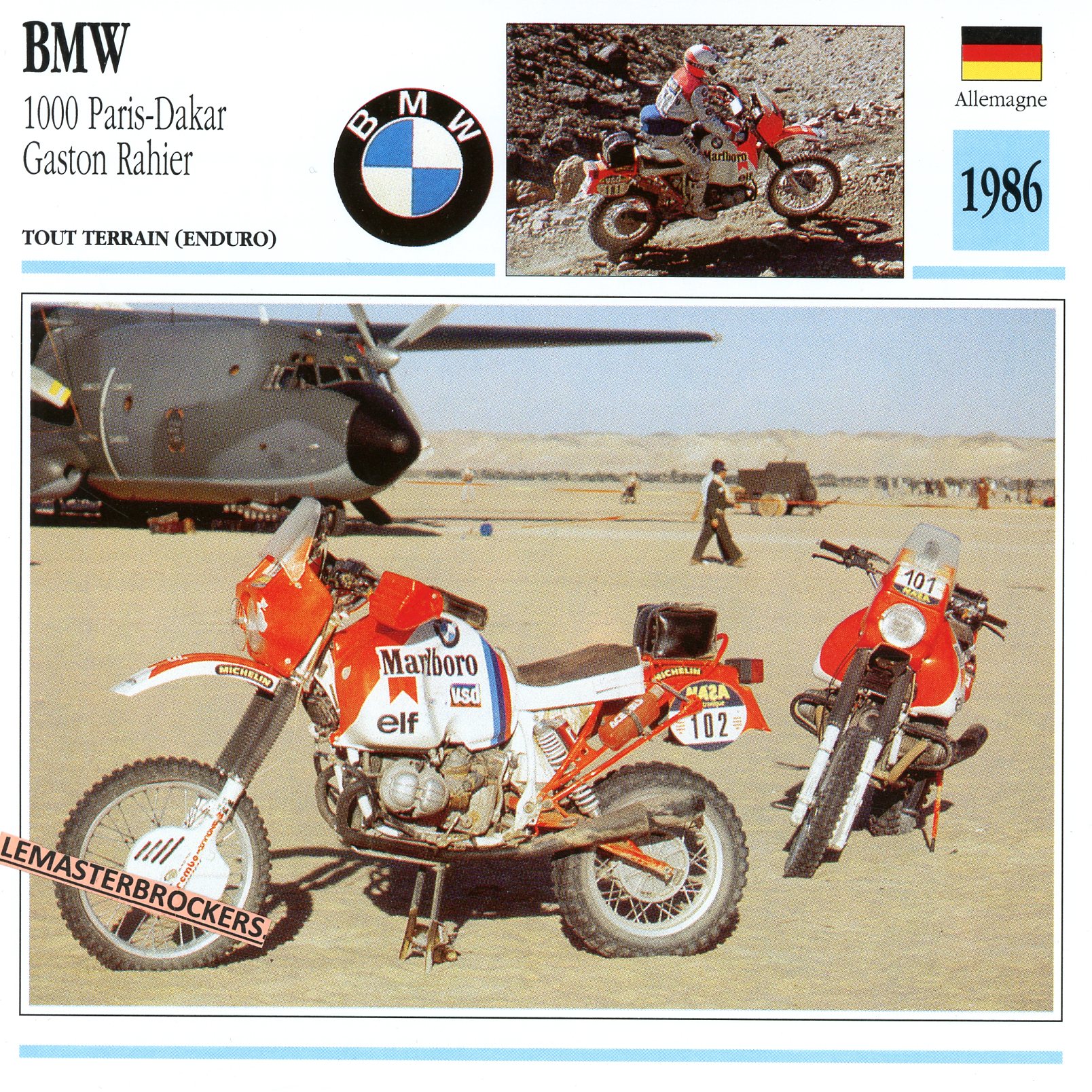FICHE-MOTO-BMW-1000-DAKAR-GASTON-RAHIER-LEMASTERBROCKERS-CARD-MOTORCYCLE