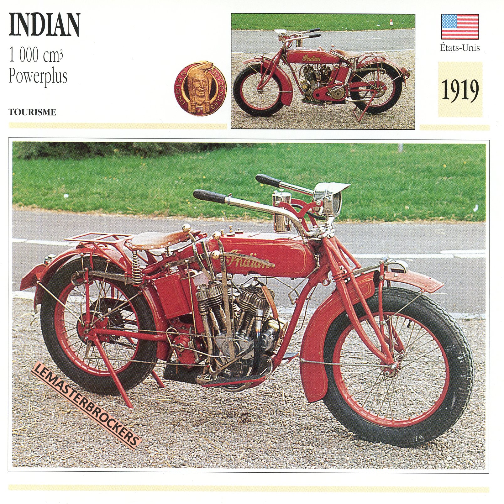 FICHE-MOTO-INDIAN-POWERPLUS-1919-LEMASTERBROCKERS-CARD-MOTORCYCLE