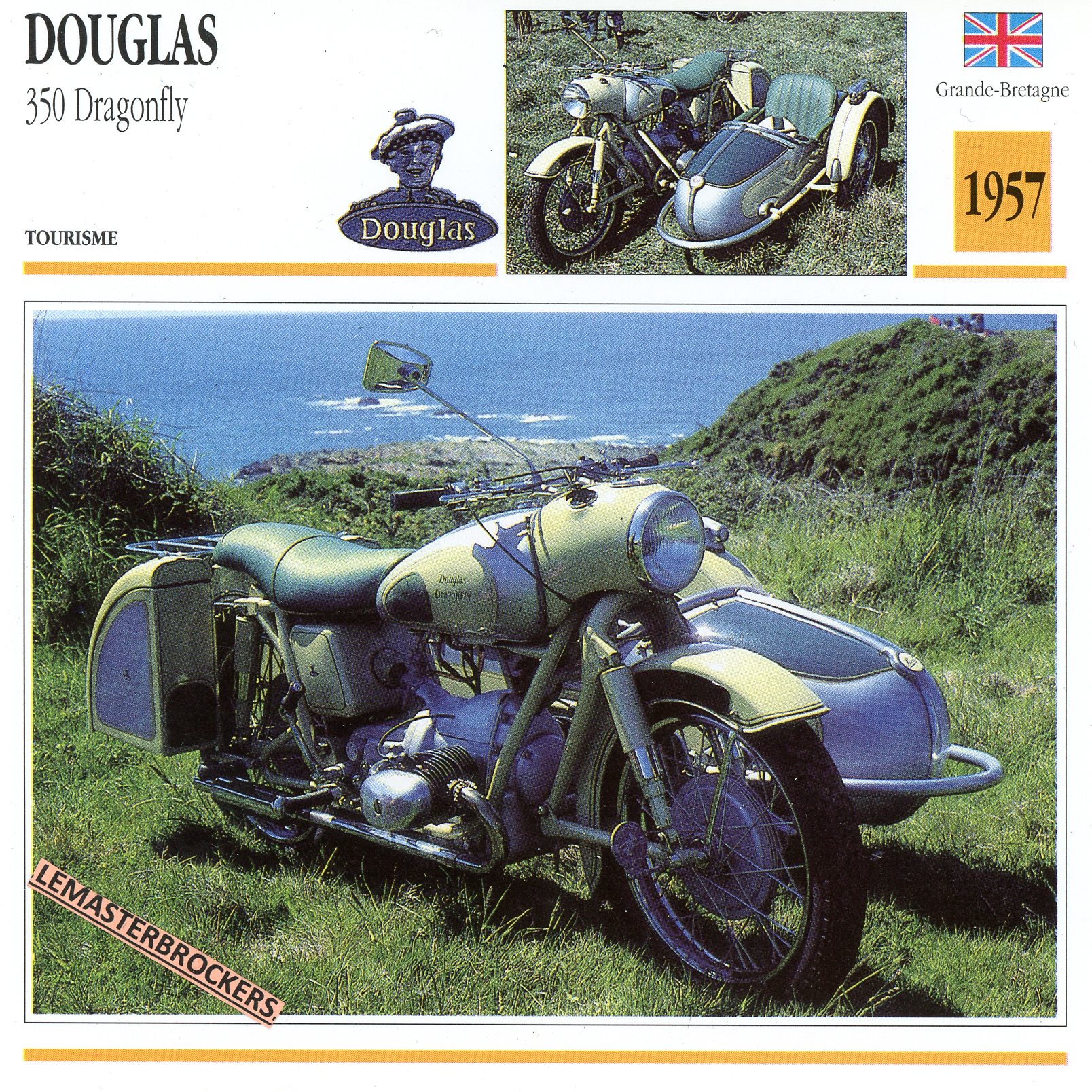 FICHE-MOTO-DOUGLAS-350-DRAGONFLY-1957-LEMASTERBROCKERS-CARD-MOTORCYCLE-SIDE-CAR