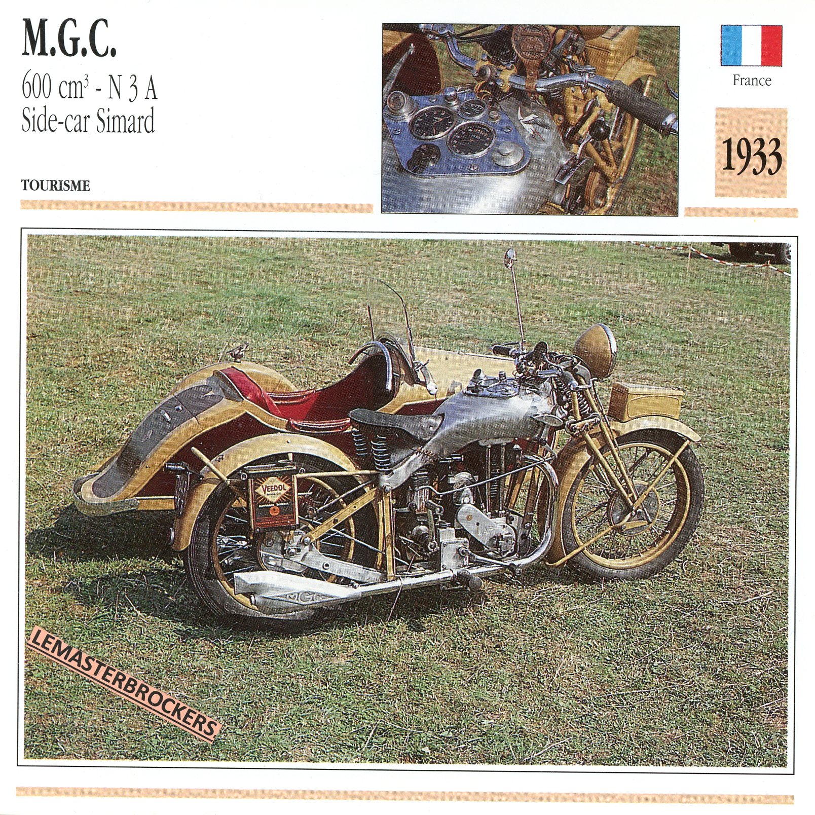 FICHE-MOTO-MGC-600CC-SIMARD-1933-LEMASTERBROCKERS-CARD-MOTORCYCLE-SIDE-CAR