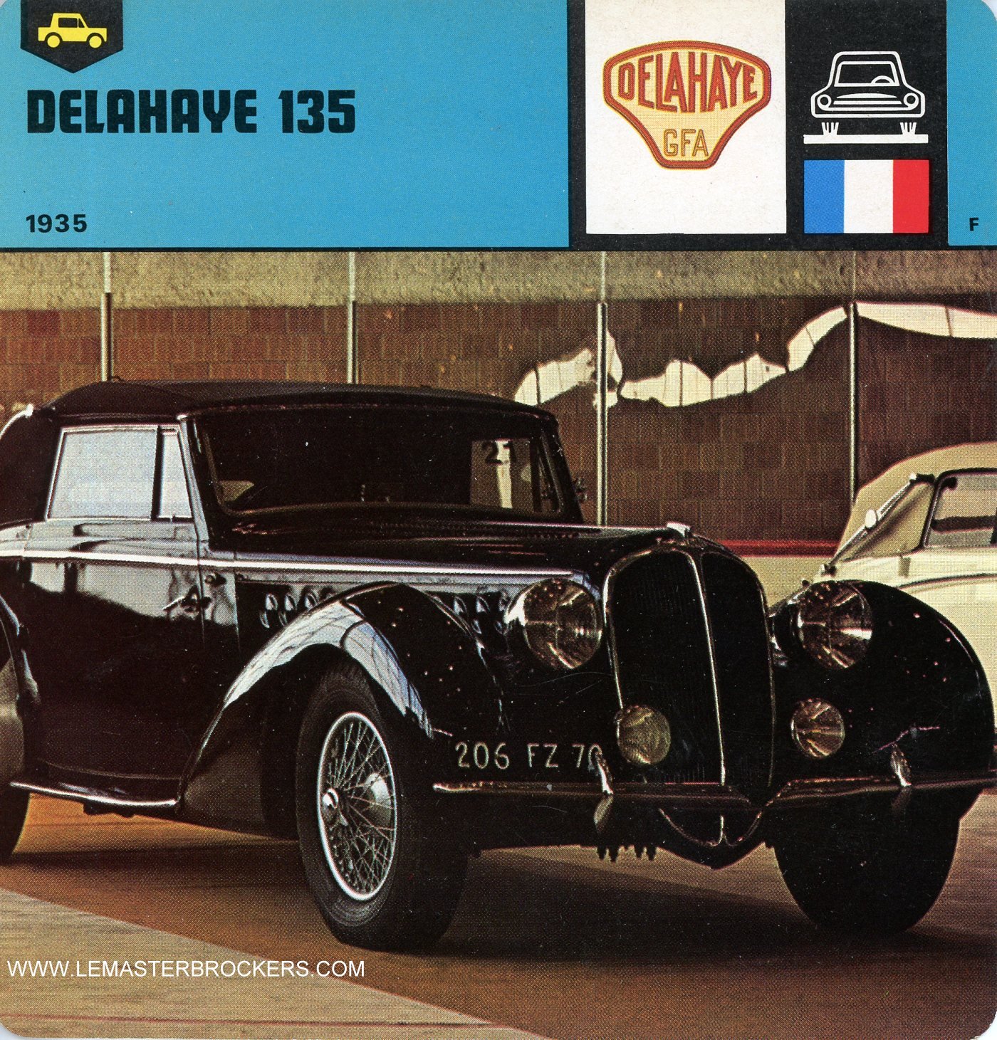 FICHE AUTO DELAHAYE 135 CARS-CARD LEMASTERBROCKERS