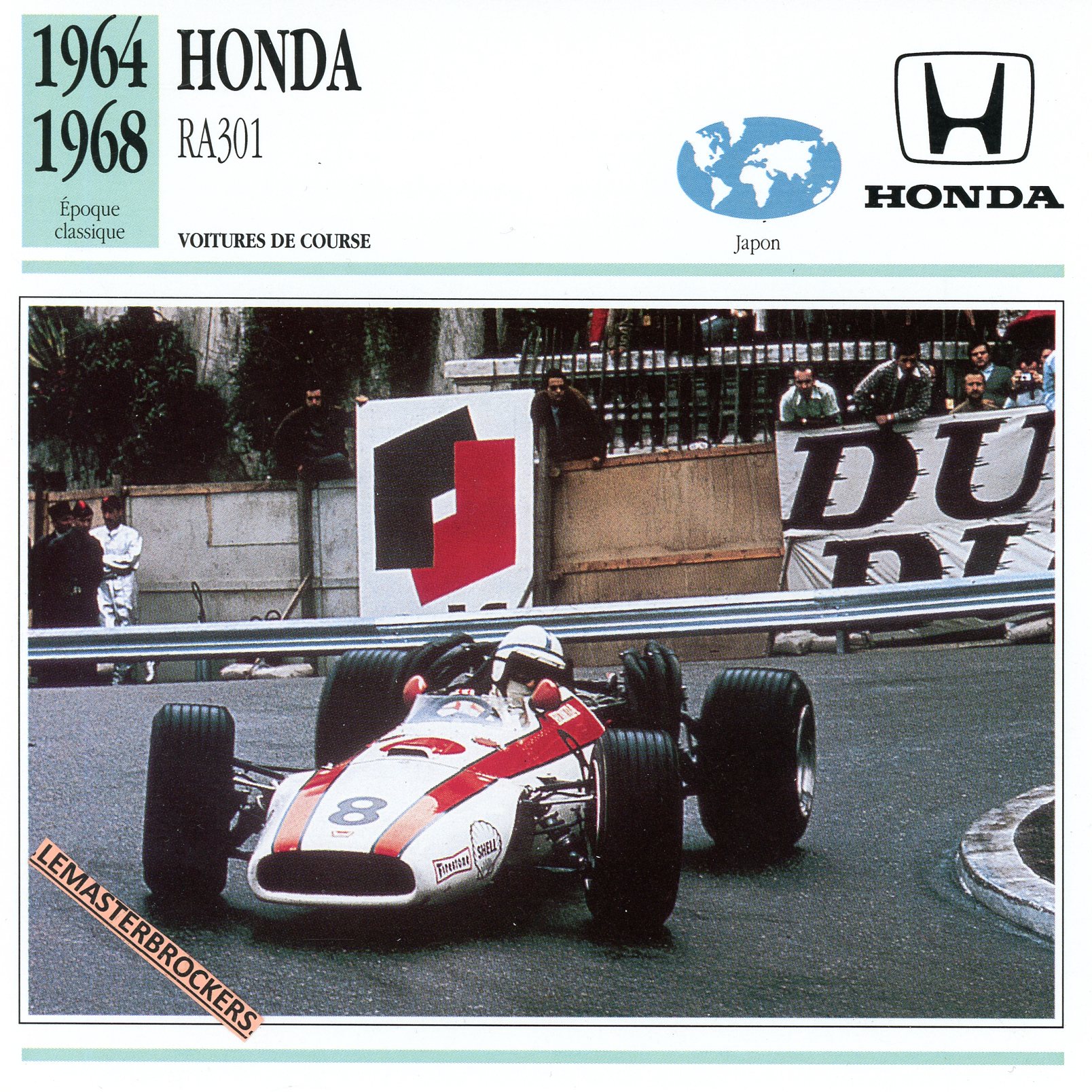 HONDA-RA301-F1-1964-1968-FICHE-AUTO-LEMASTERBROCKERS-CARD-CARS
