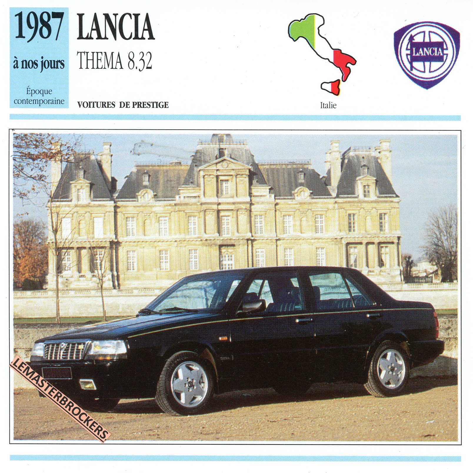 LANCIA-THEMA-8.32-FERRARI-1987-FICHE-AUTO-LEMASTERBROCKERS-CARD-CARS
