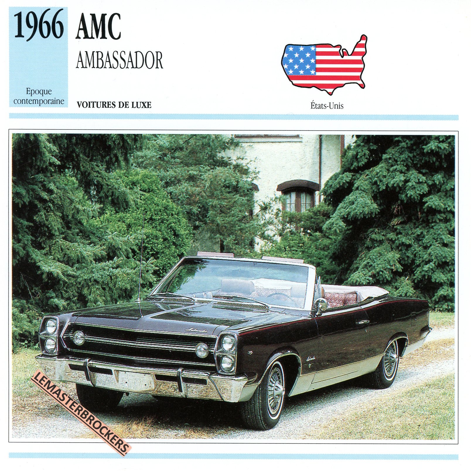 AMC-AMBASSADOR-1966-FICHE-AUTO-LEMASTERBROCKERS-CARD-CARS