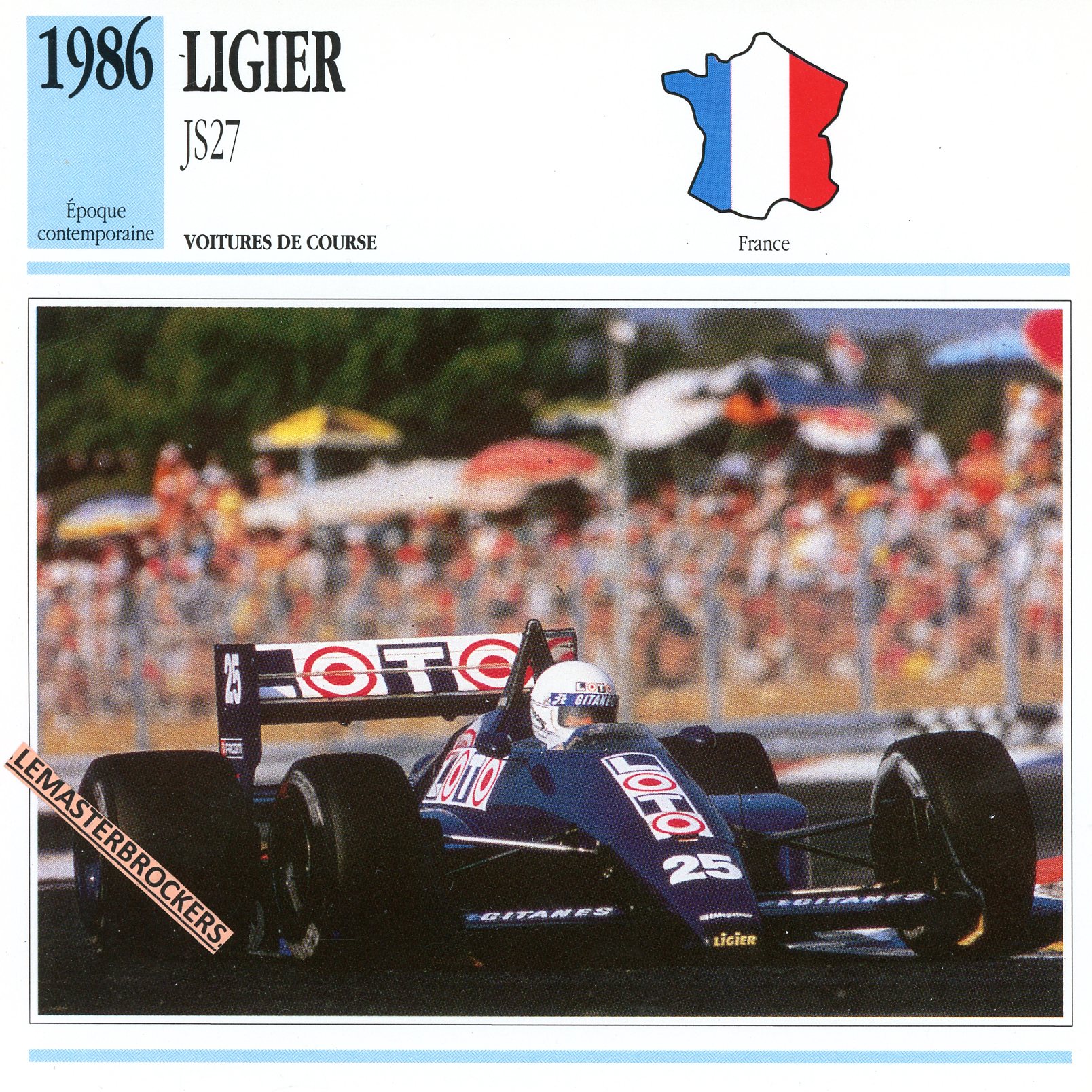 LIGIER-JS27-1986-FICHE-AUTO-LEMASTERBROCKERS-CARD-CARS