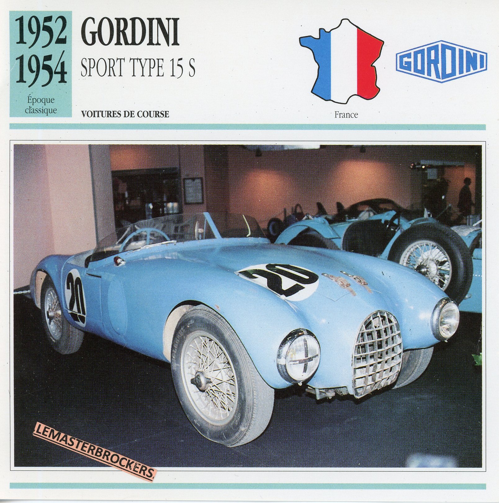 GORDINI 15S 1952 1954 - FICHE AUTO