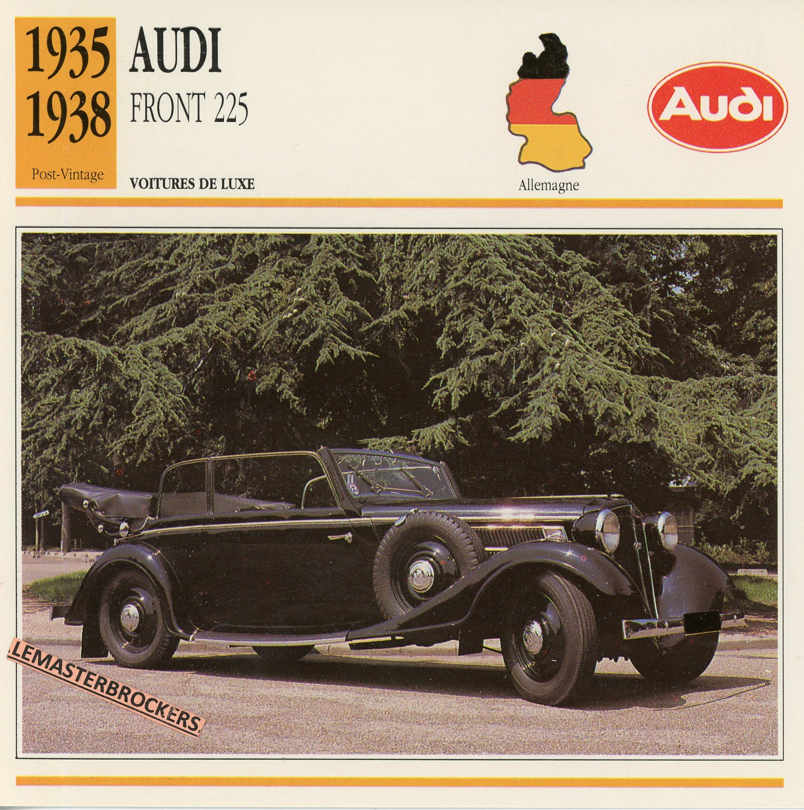 FICHE-AUDI-FRONT-225-LEMASTERBROCKERS-FICHE-AUTO-CARS-CARD-ATLAS-FRENCH