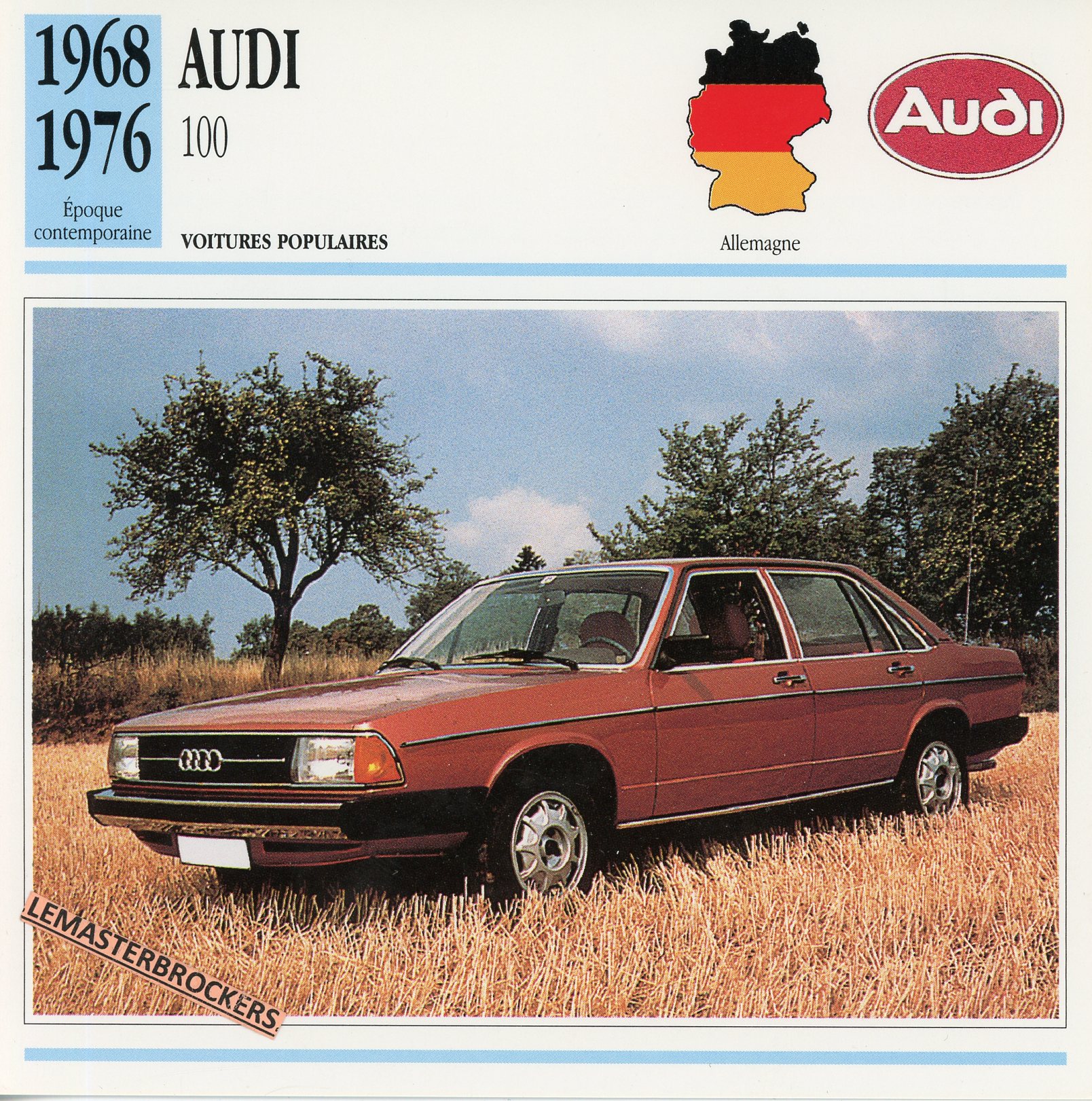 FICHE-AUDI-100-1968-1976-LEMASTERBROCKERS-FICHE-AUTO-CARS-CARD-ATLAS-FRENCH
