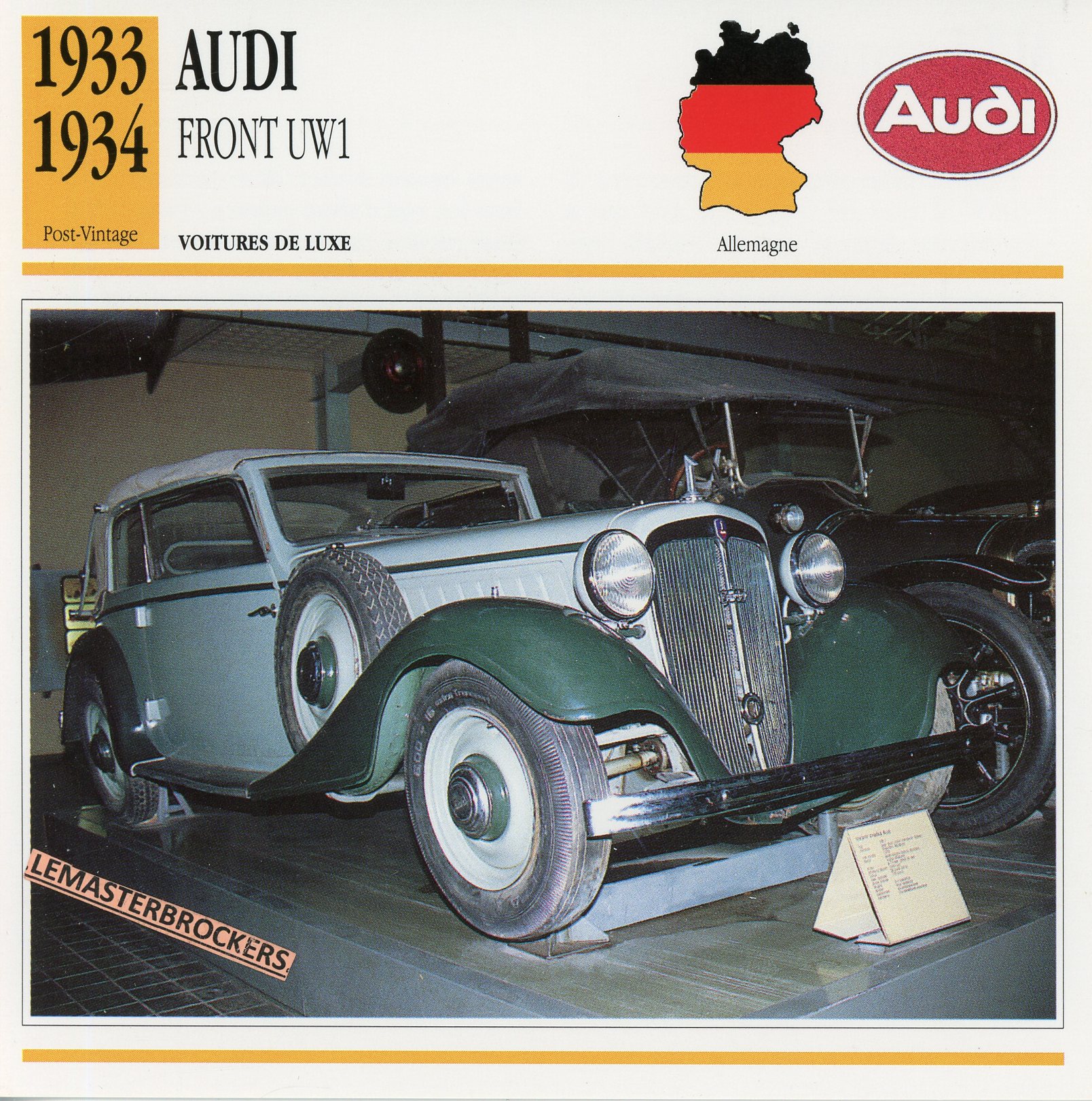 FICHE-AUDI-LEMASTERBROCKERS-FICHE-AUTO-CARS-CARD-ATLAS-FRENCH