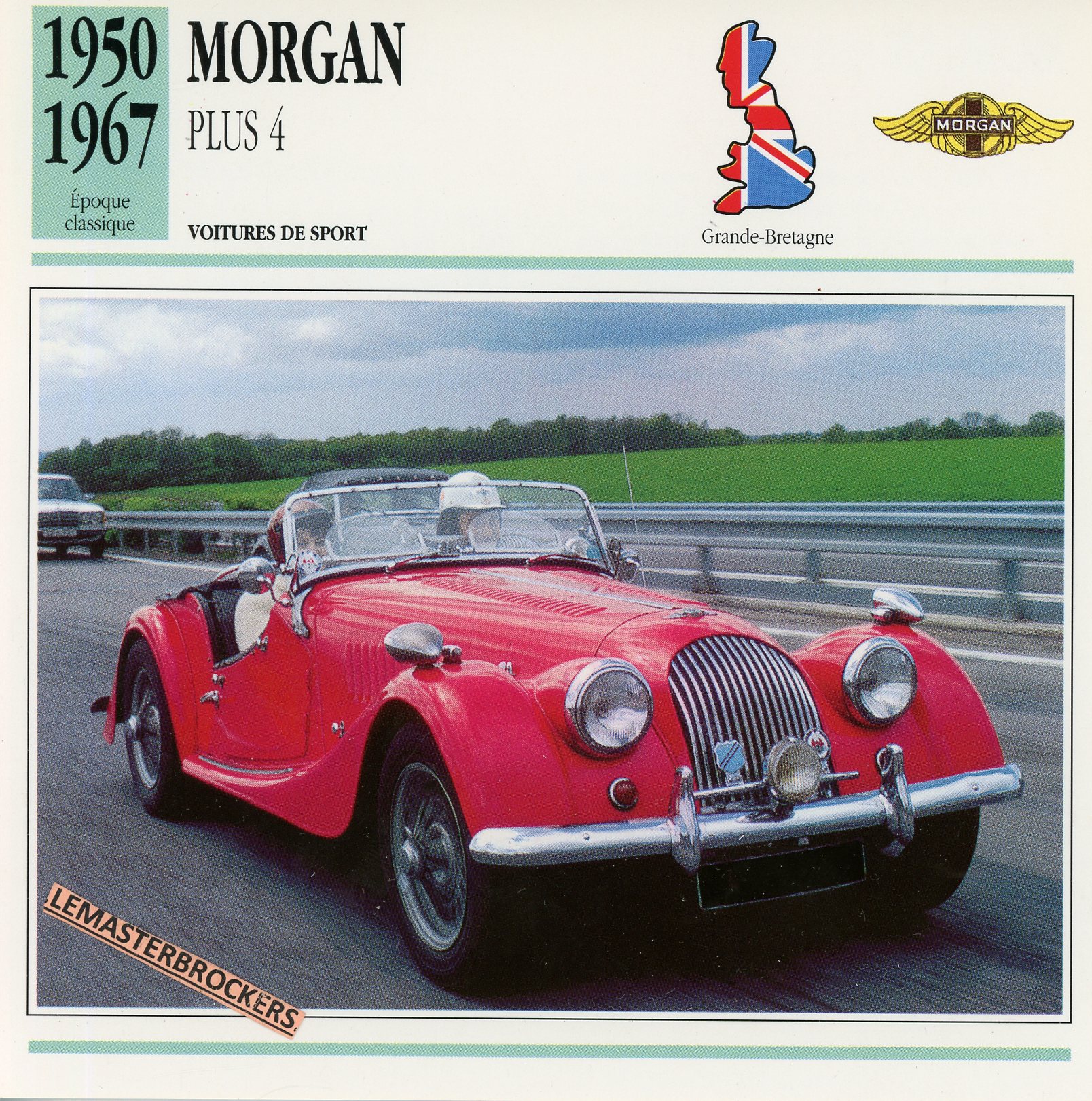 FICHE-MORGAN-PLUS-4-LEMASTERBROCKERS-FICHE-AUTO-CARS-CARD-ATLAS-FRENCH