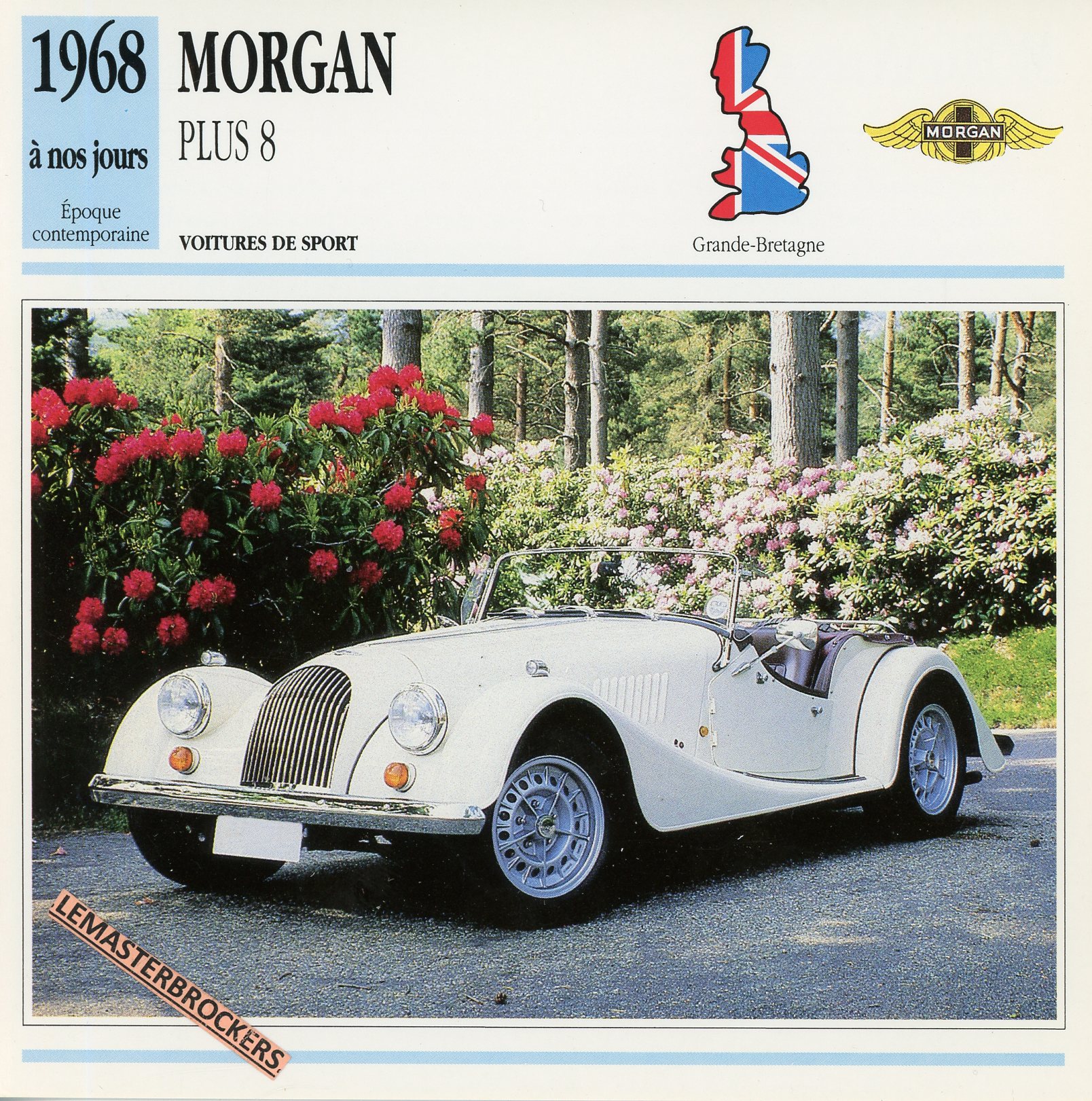 FICHE-MORGAN-PLUS-8-LEMASTERBROCKERS-FICHE-AUTO-CARS-CARD-ATLAS-FRENCH