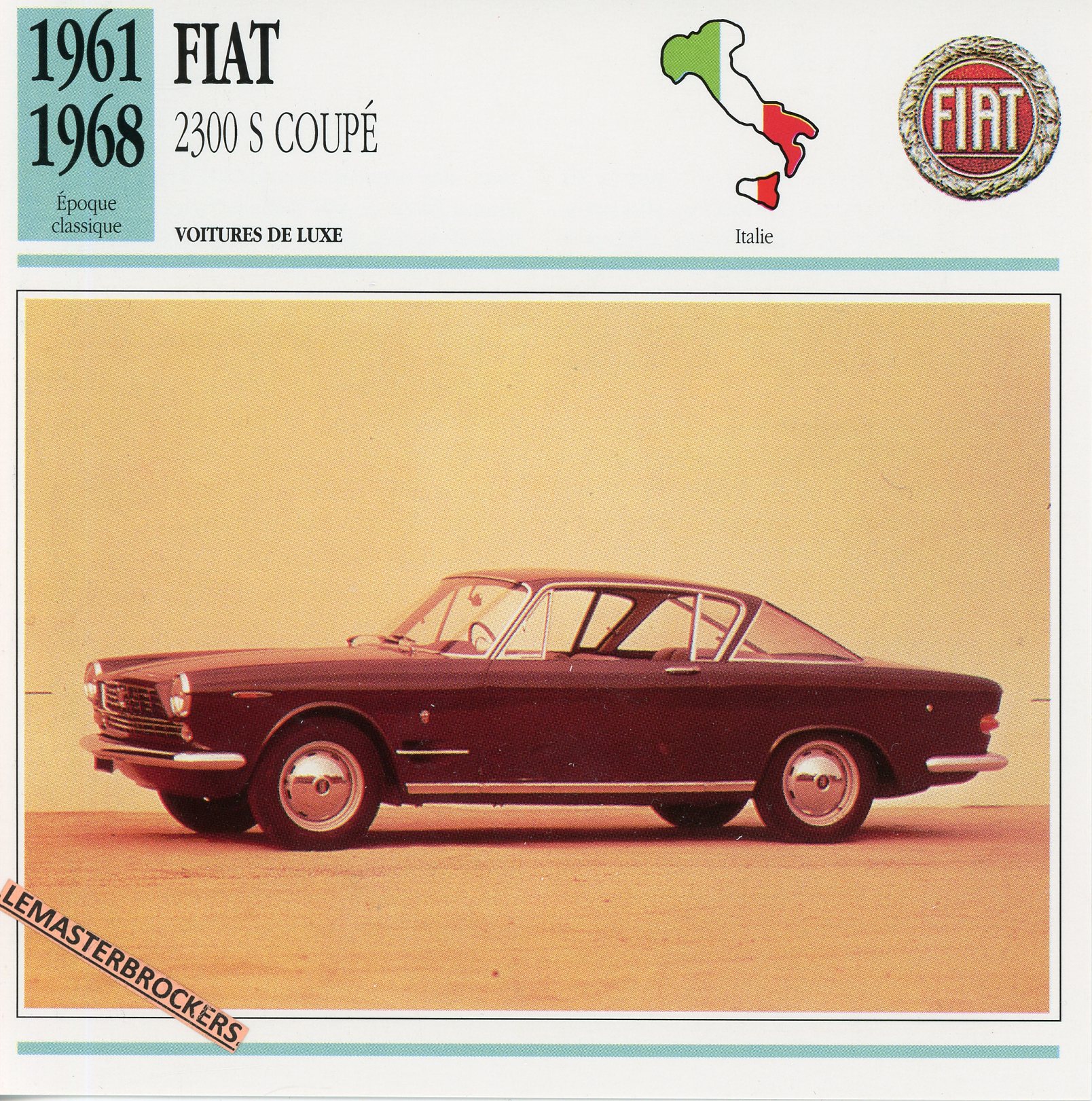 FICHE-FIAT-2300S-COUPE-LEMASTERBROCKERS-FICHE-AUTO-CARS-CARD-ATLAS-FRENCH