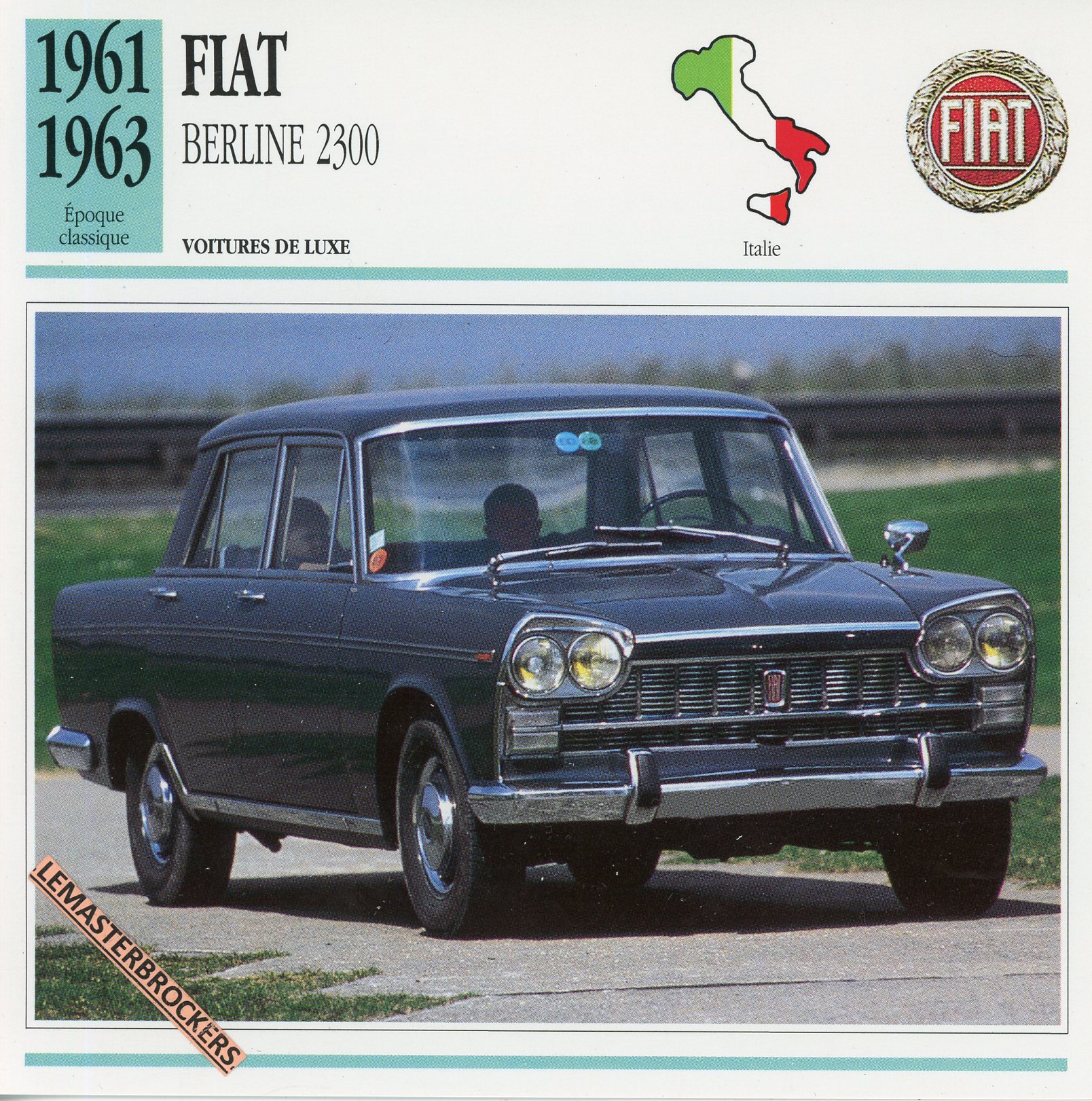 FICHE-FIAT-BERLINE-2300-LEMASTERBROCKERS-FICHE-AUTO-CARS-CARD-ATLAS-FRENCH