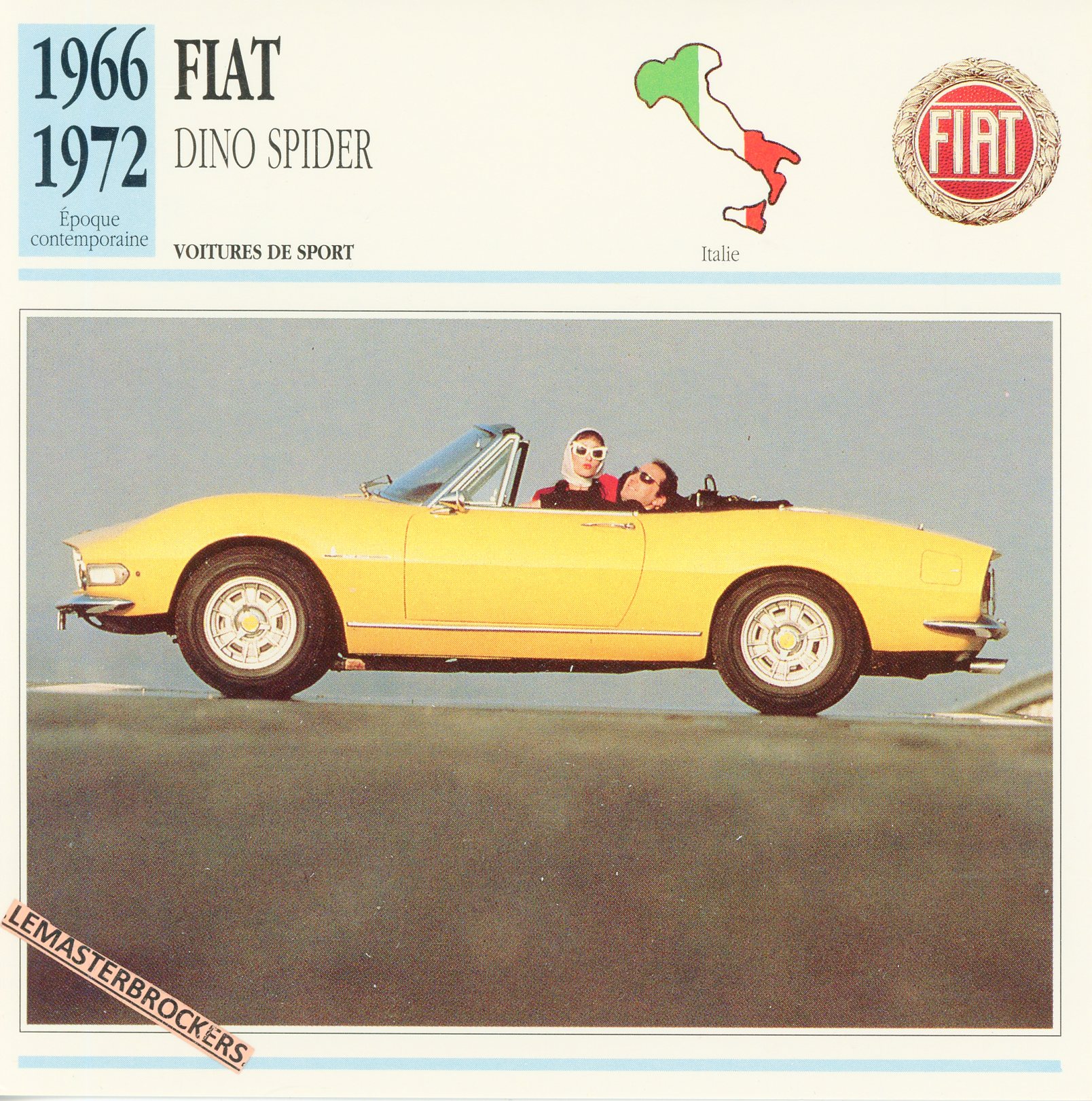 FICHE-FIAT-DINO-SPIDER-1966-1972-LEMASTERBROCKERS-FICHE-AUTO-CARS-CARD-ATLAS-FRENCH