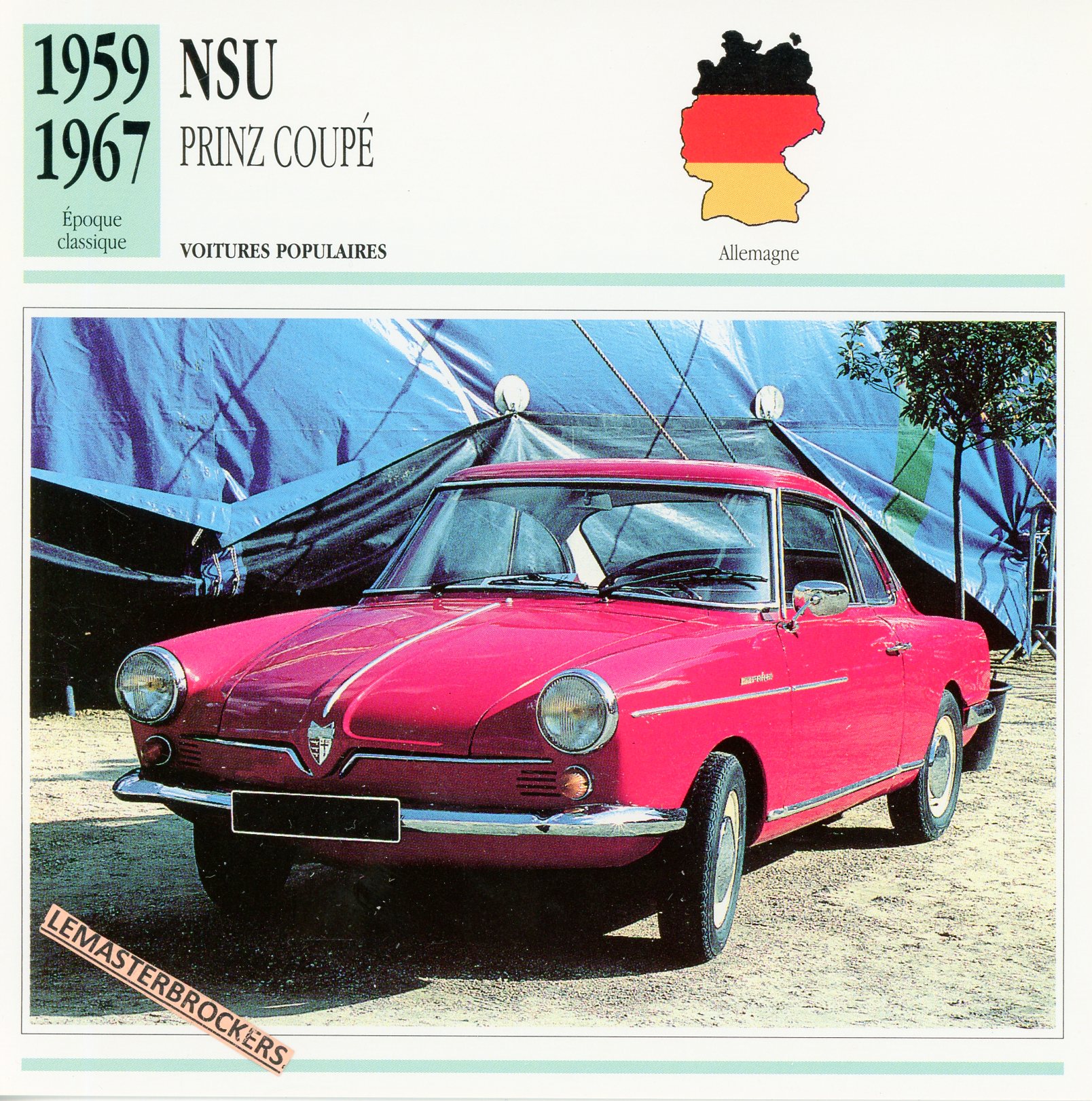 FICHE-NSU-PRINZ-COUPE-LEMASTERBROCKERS-FICHE-AUTO-CARS-CARD-ATLAS-FRENCH