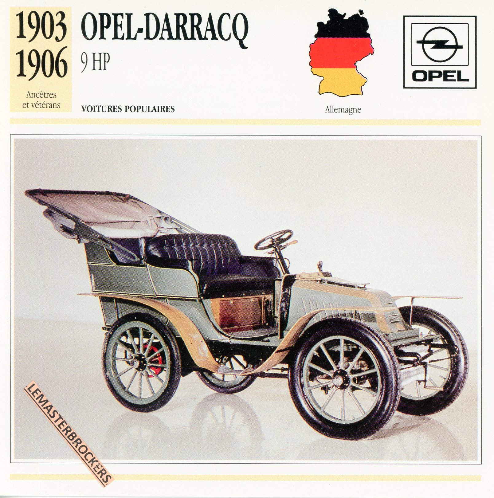OPEL 9HP 1903 1906 - FICHE AUTO OPEL