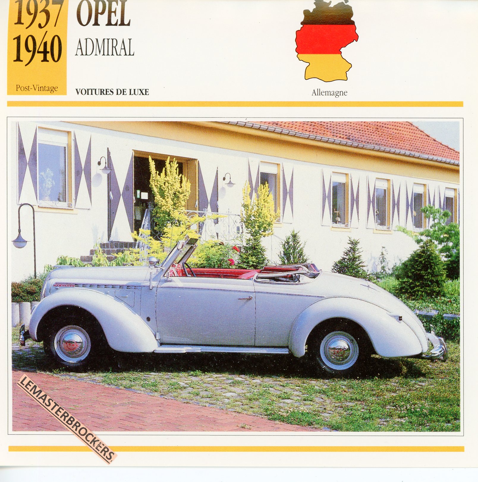 FICHE-OPEL-ADMIRAL-LEMASTERBROCKERS-FICHE-AUTO-CARS-CARD-ATLAS-FRENCH