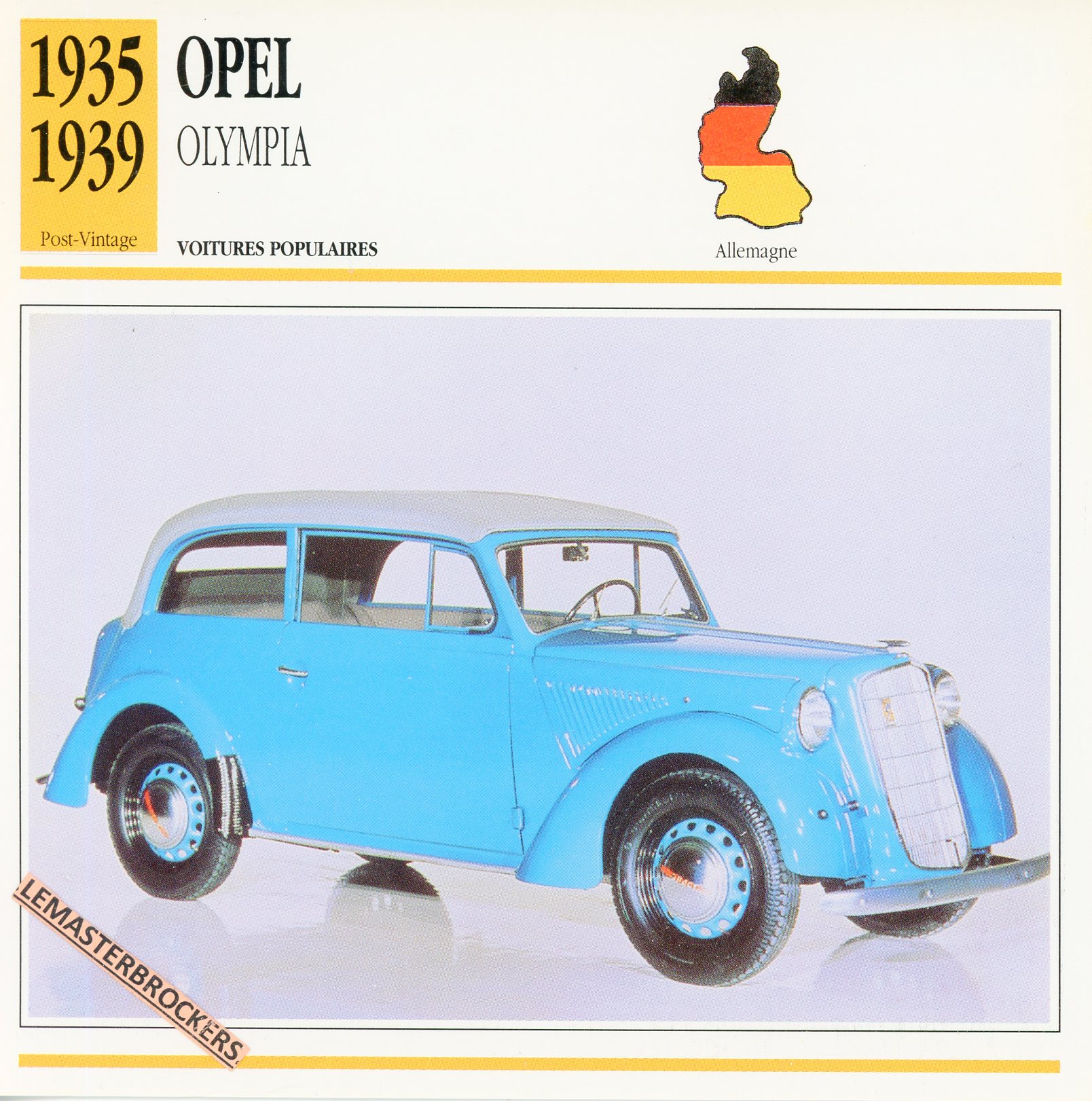 FICHE-OPEL-OLYMPIA-LEMASTERBROCKERS-FICHE-AUTO-CARS-CARD-ATLAS-FRENCH
