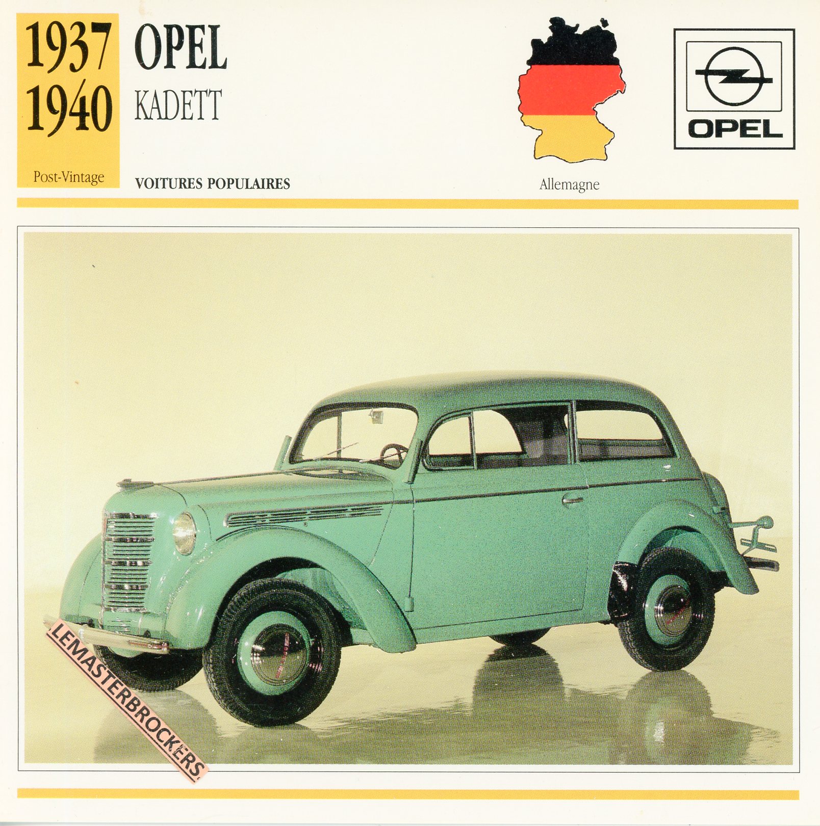 OPEL KADETT 1937 1940 - FICHE AUTO OPEL