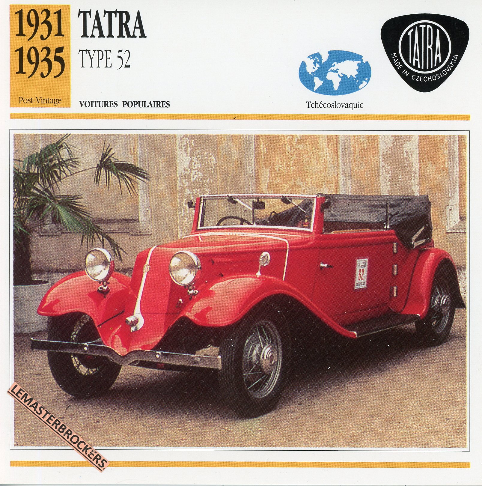 TATRA-52-1931-1935-LEMASTERBROCKERS-FICHE-AUTO-CARS-CARD-ATLAS