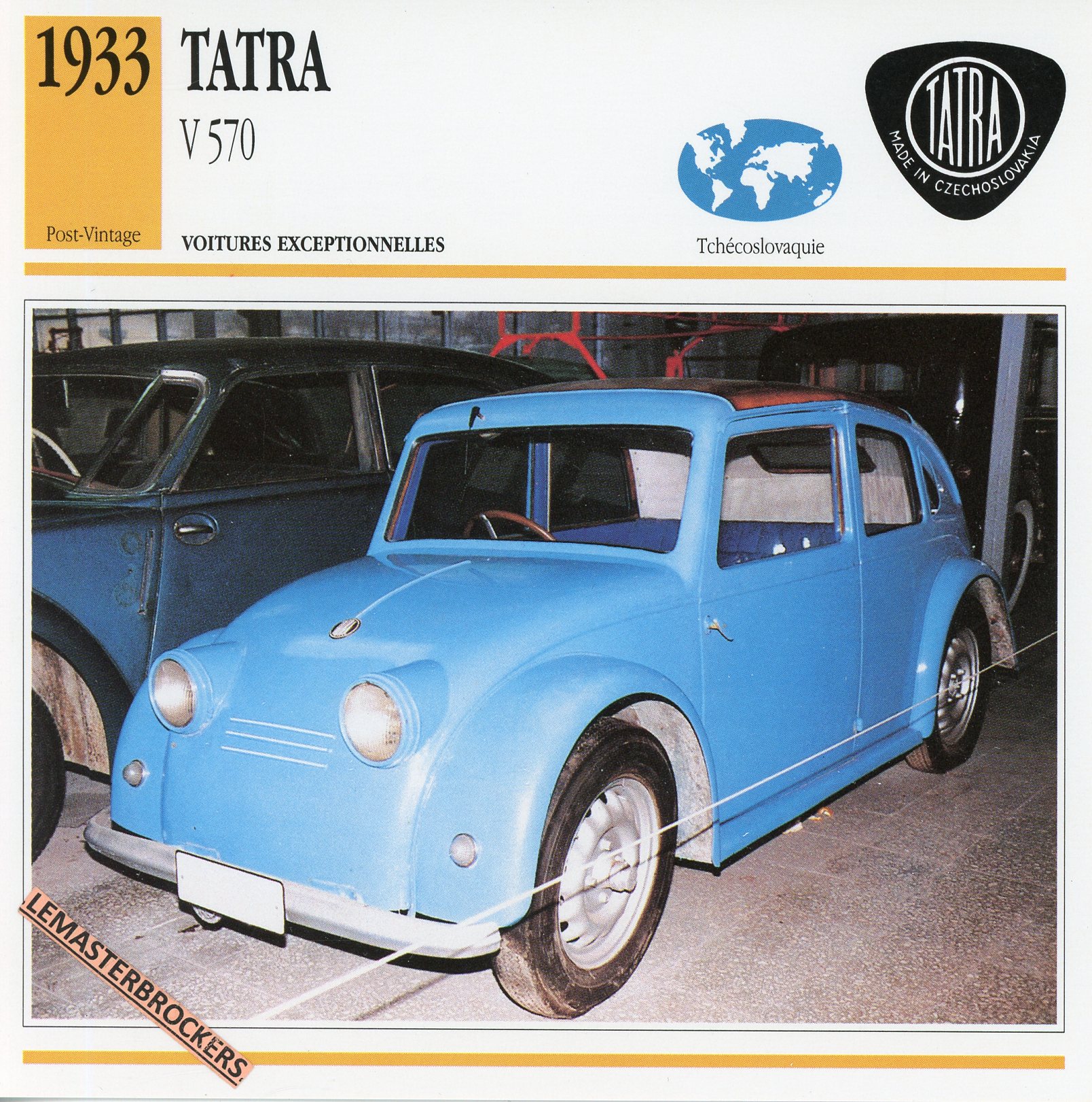 TATRA-V570-1933-LEMASTERBROCKERS-FICHE-AUTO-CARS-CARD-ATLAS