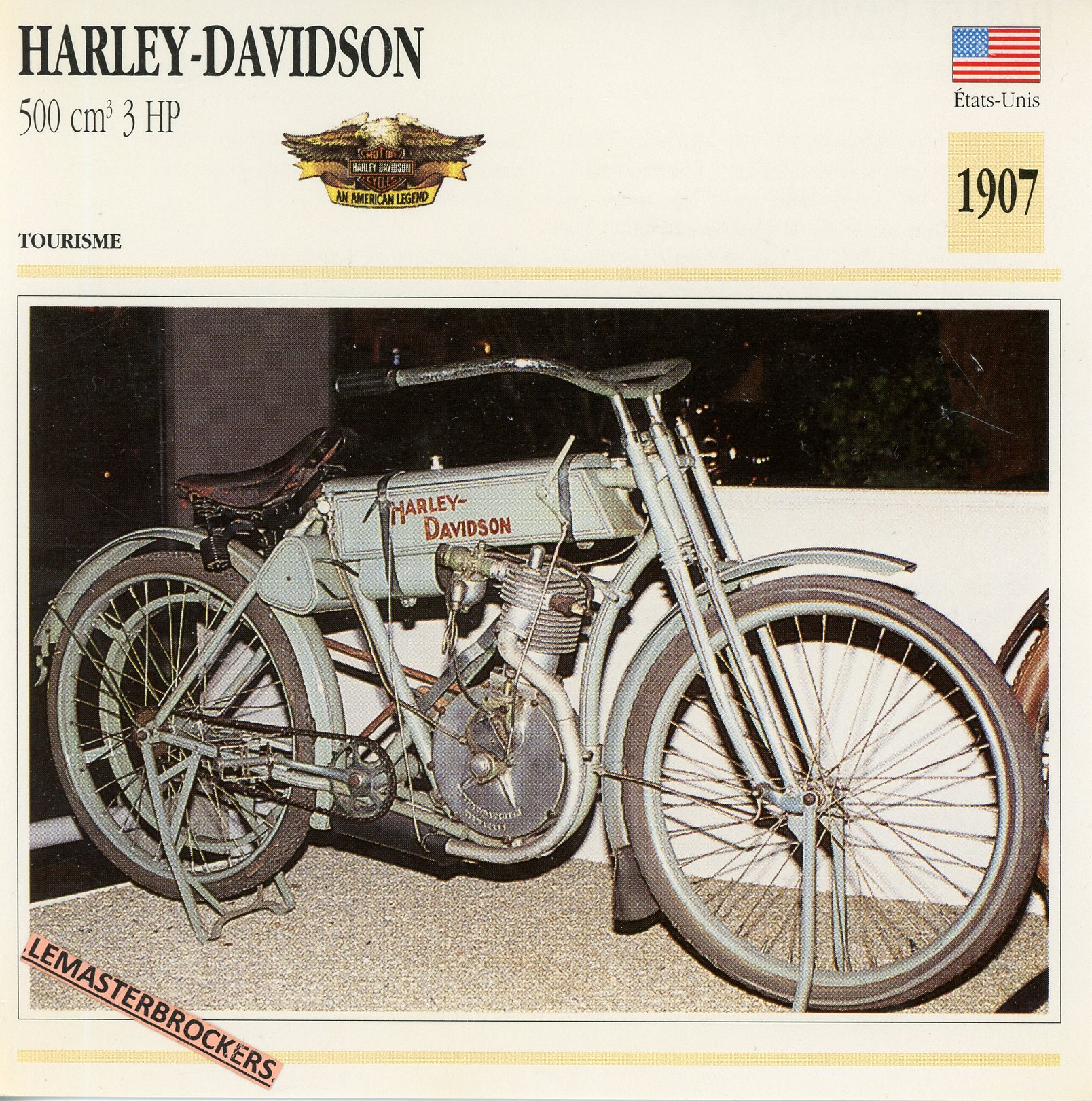 HARLEY-DAVIDSON-500HP-1907-LEMASTERBROCKERS-FICHE-MOTO-ATLAS-COLLECTION-CARD