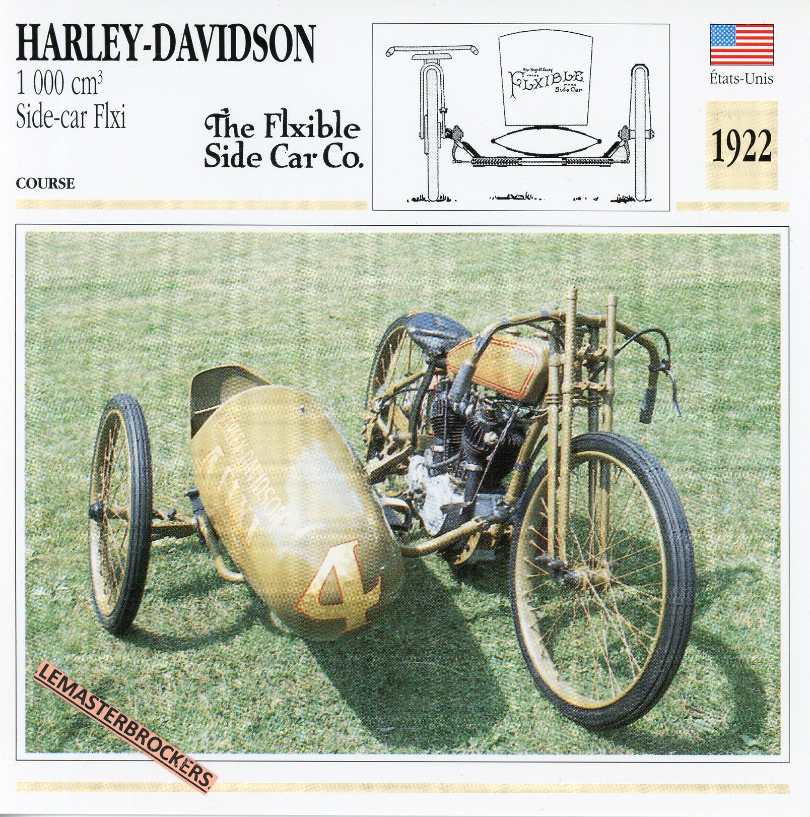 HARLEY-DAVIDSON-1922-LEMASTERBROCKERS-FICHE-MOTO-ATLAS-SIDE-CAR-FLXI-CARD