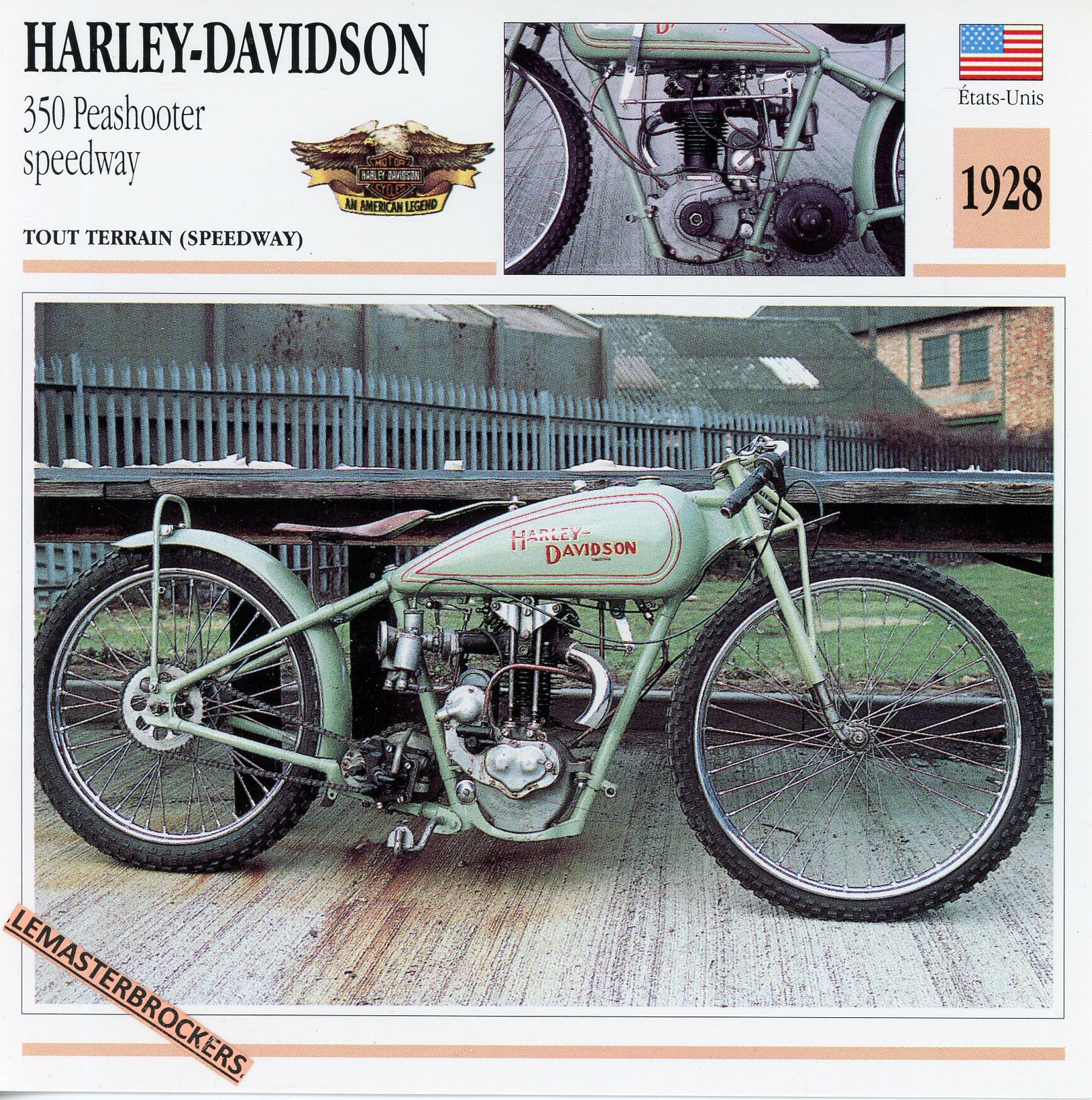 HARLEY-DAVIDSON-350-PEASHOOTER-SPEEDWAY-1928-LEMASTERBROCKERS-FICHE-MOTO-ATLAS-CARD