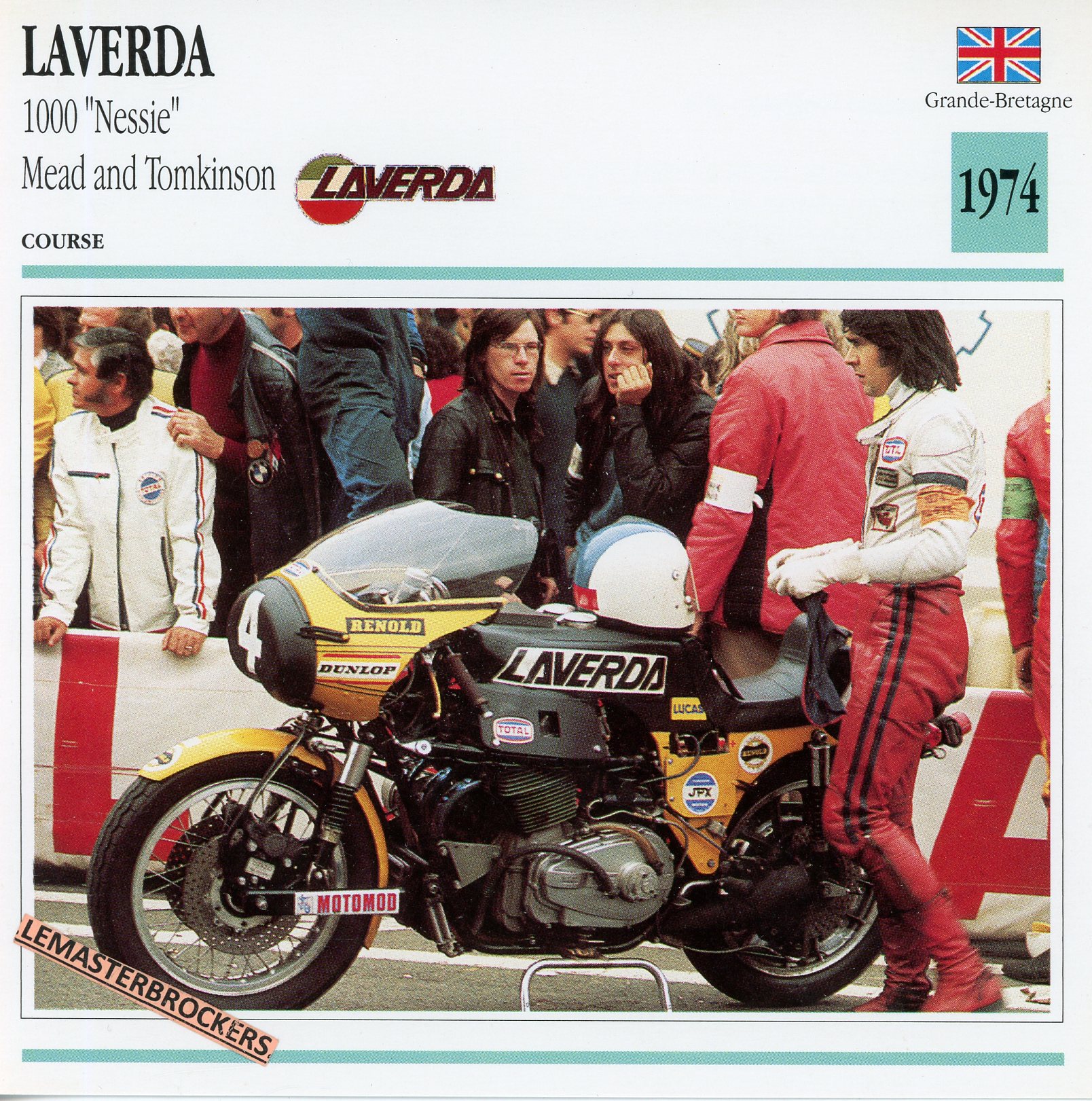 LAVERDA-1000-NESSIE-MEAD-AND-TOMKINSON-1974-LEMASTERBROCKERS-FICHE-MOTO-ATLAS-CARD