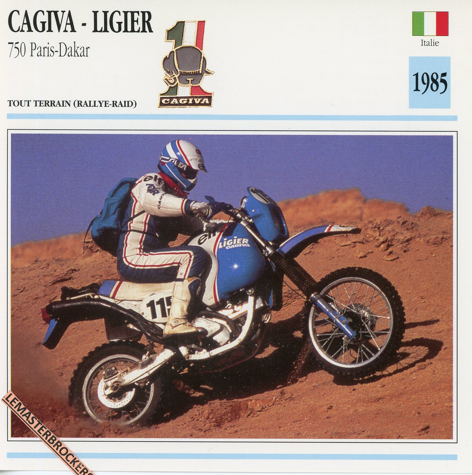 CAGIVA-LIGIER-750-PARIS-DAKAR-1985-LEMASTERBROCKERS-FICHE-MOTO-ATLAS-CARD