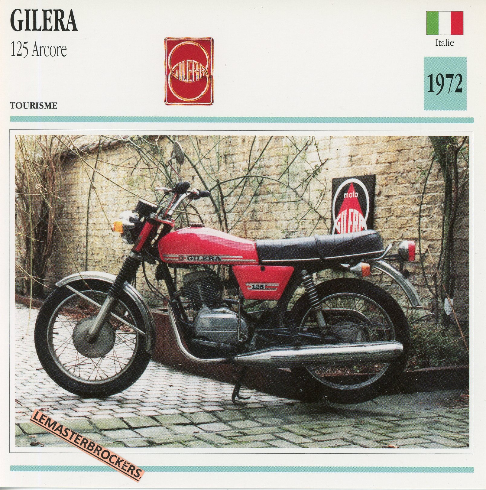 GILERA-125-ARCORE-1972-FICHE-MOTO-MOTORCYCLE-CARDS-ATLAS-LEMASTERBROCKERS