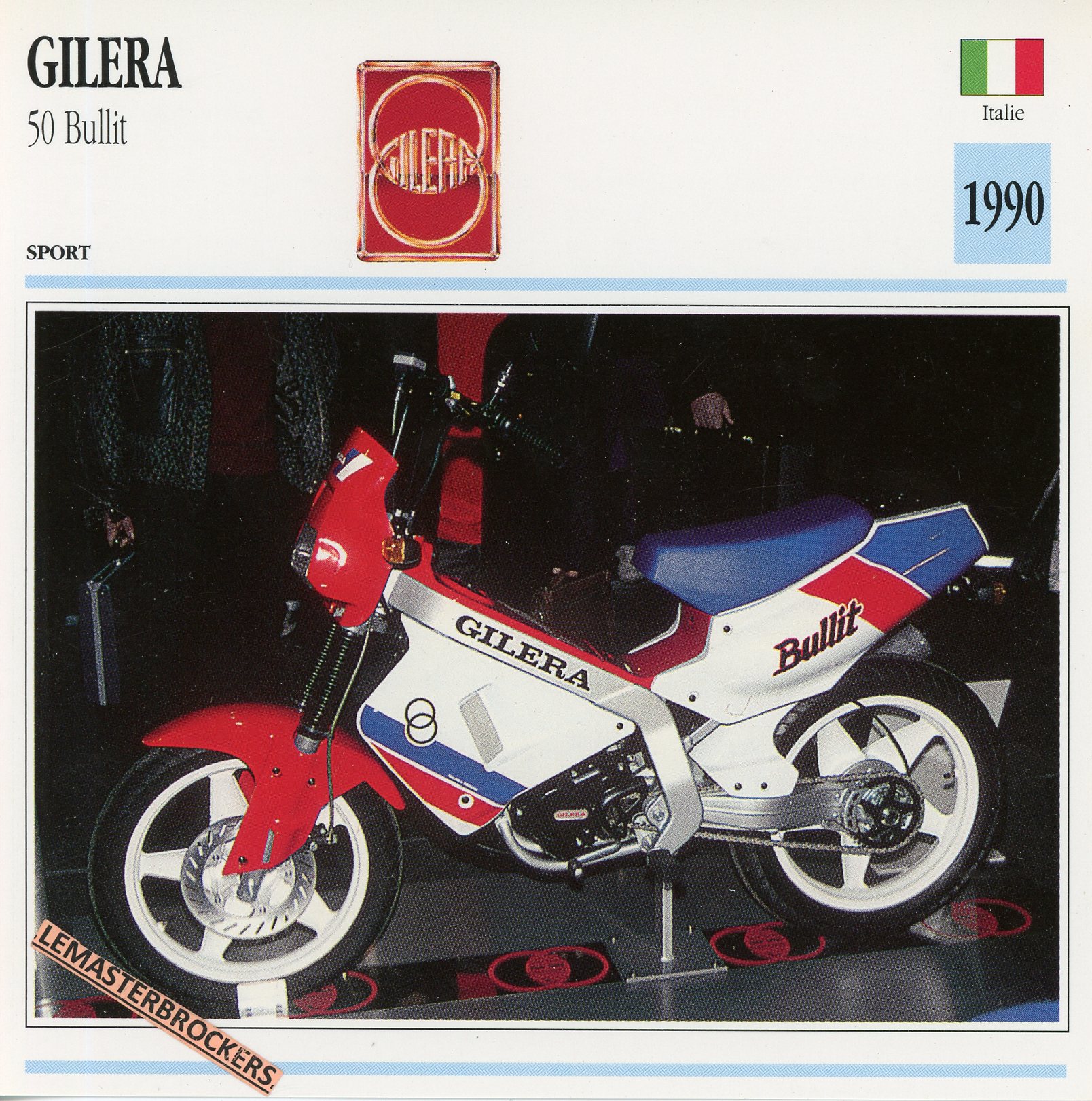 GILERA-50-BULLIT-1990-FICHE-MOTO-MOTORCYCLE-CARDS-ATLAS-LEMASTERBROCKERS