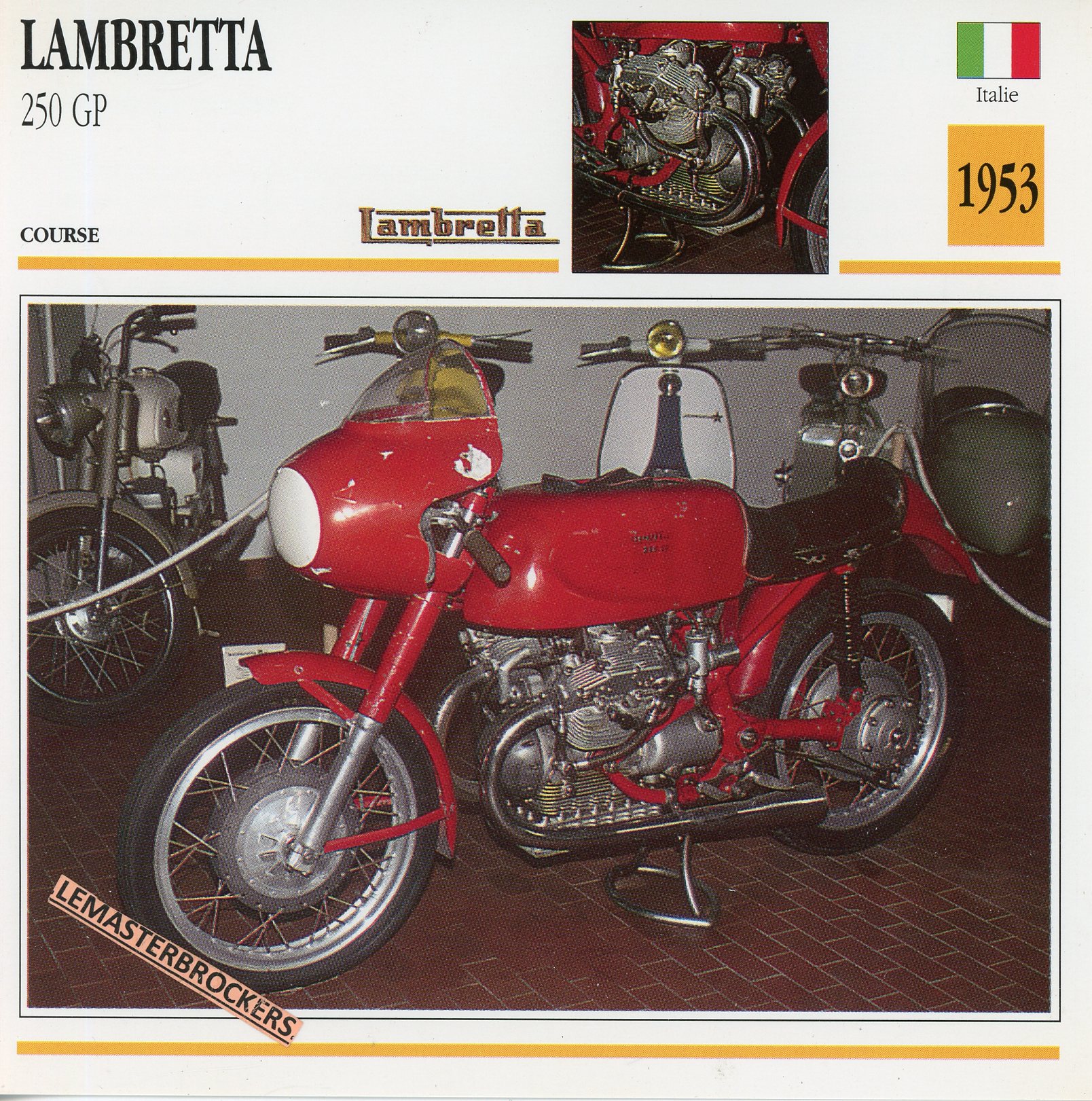 LAMBRETTA 250 GP 1953 - FICHE MOTO - MOTORCYCLE CARDS ATLAS FRENCH