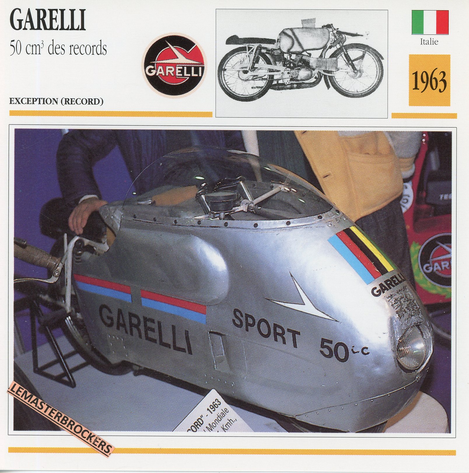 GARELLI-50-DES-RECORDS-1963-FICHE-MOTO-MOTORCYCLE-CARDS-ATLAS-LEMASTERBROCKERS
